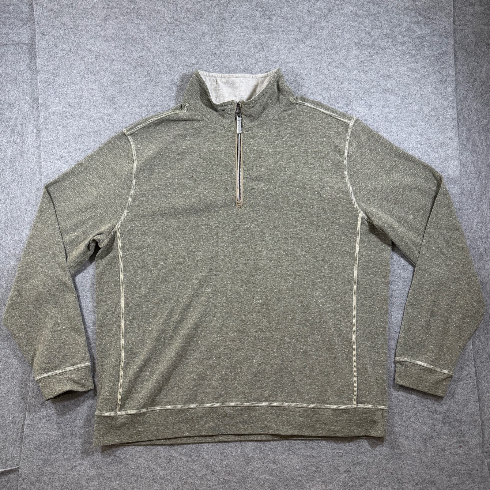 True Grit Quarter Zip Pullover Mens XXL Olive Green Heather Relaxed Casual