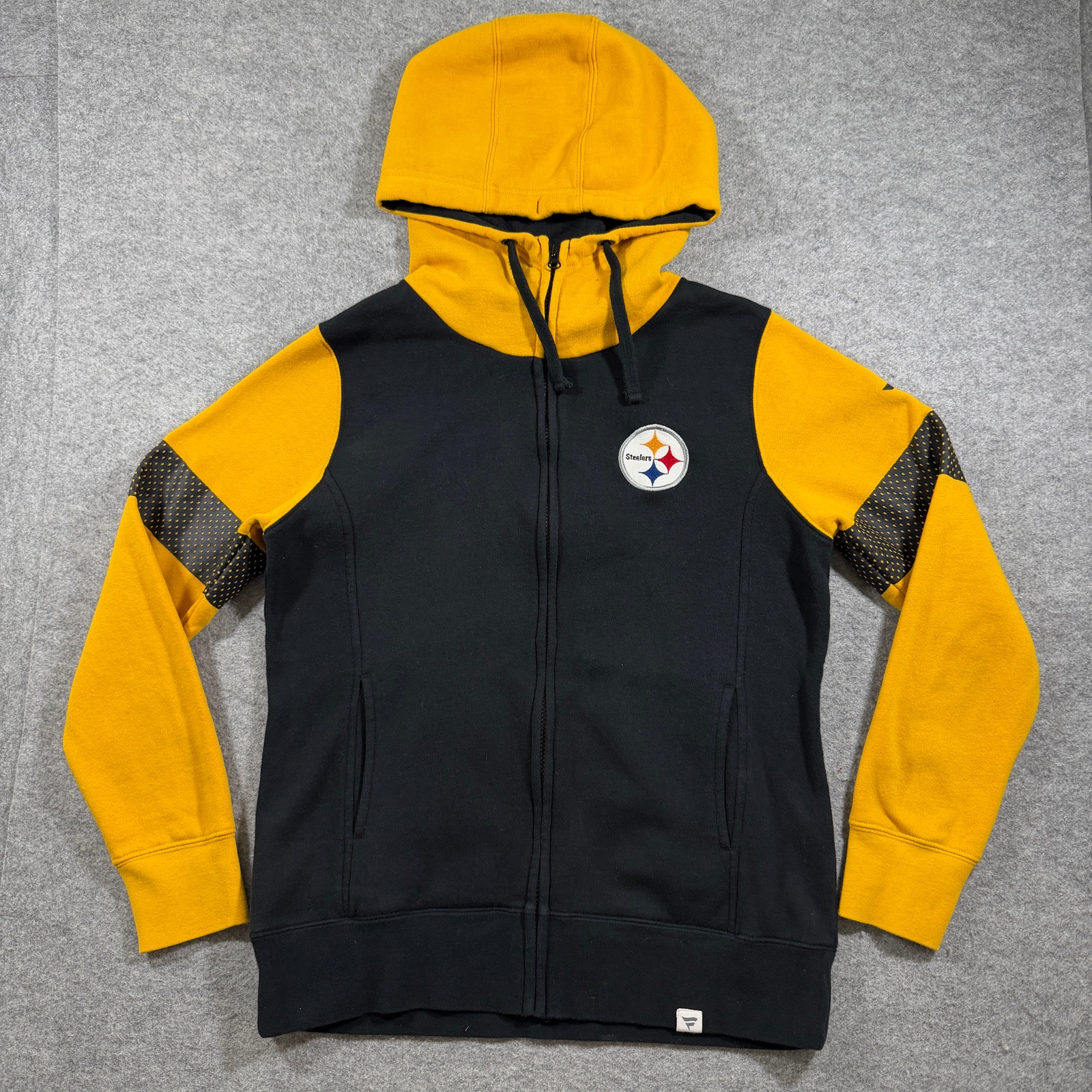 NFL Team Apparel Pittsburgh Steelers Full Zip Hoodie Womens S Black Gold Fleece