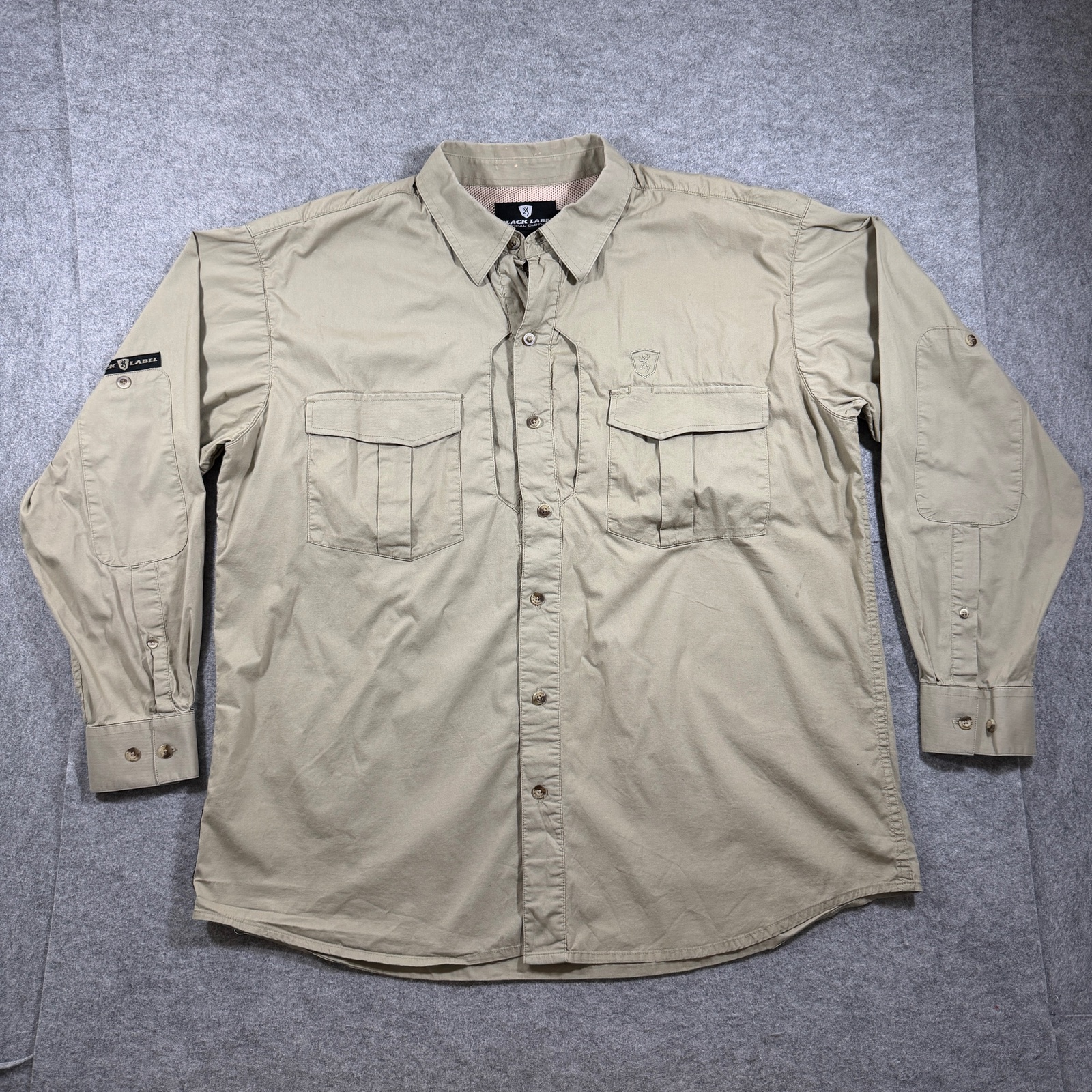 Browning Black Label Tactical Shirt Mens XL Khaki Elbow Patches Chest Pockets