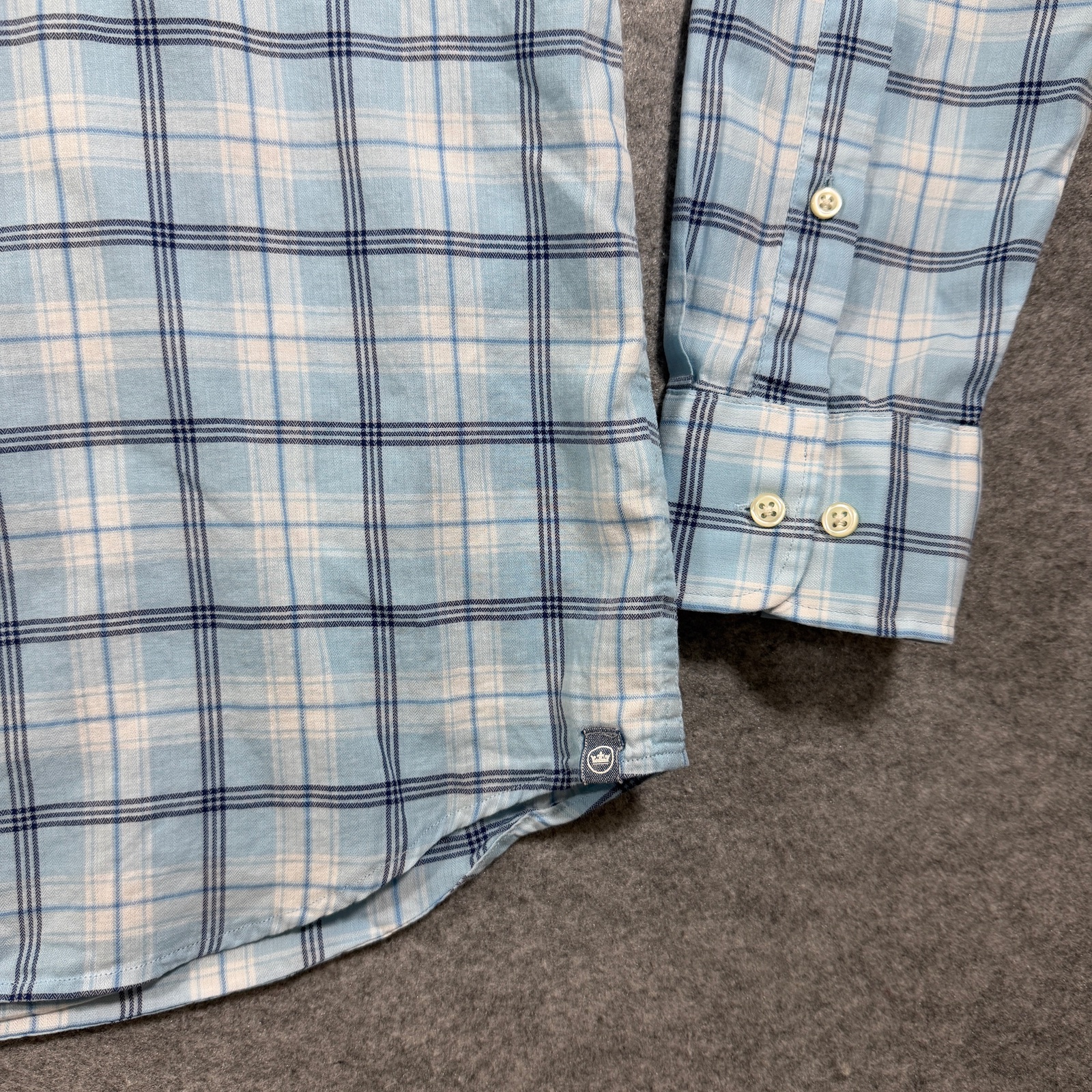 Peter Millar Button Down Shirt Mens L Light Blue Plaid Cotton Preppy Casual thumbnail 3