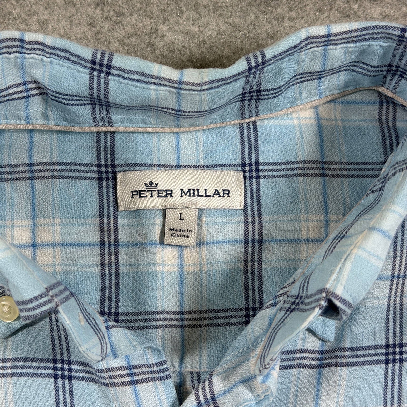 Peter Millar Button Down Shirt Mens L Light Blue Plaid Cotton Preppy Casual thumbnail 4