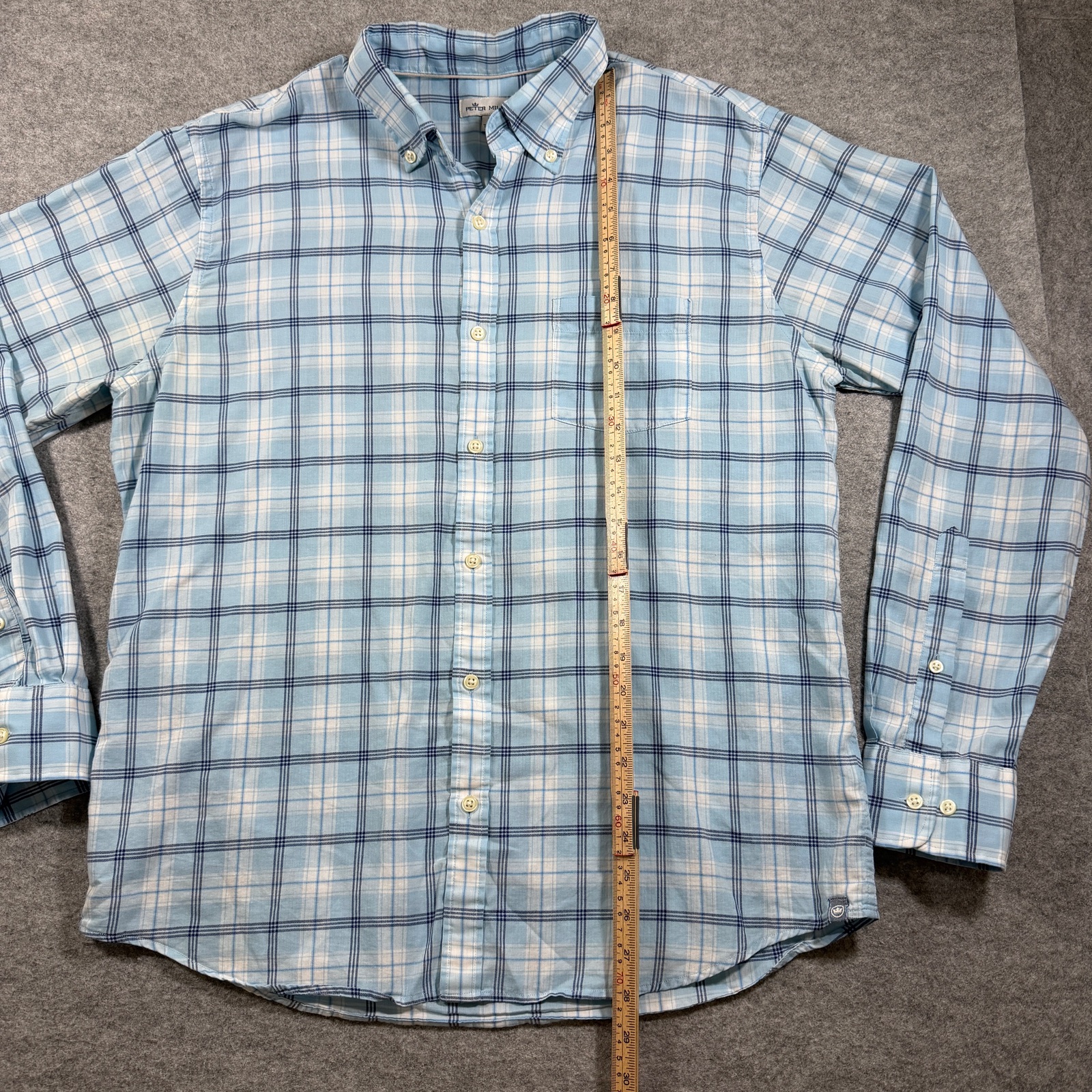 Peter Millar Button Down Shirt Mens L Light Blue Plaid Cotton Preppy Casual thumbnail 5