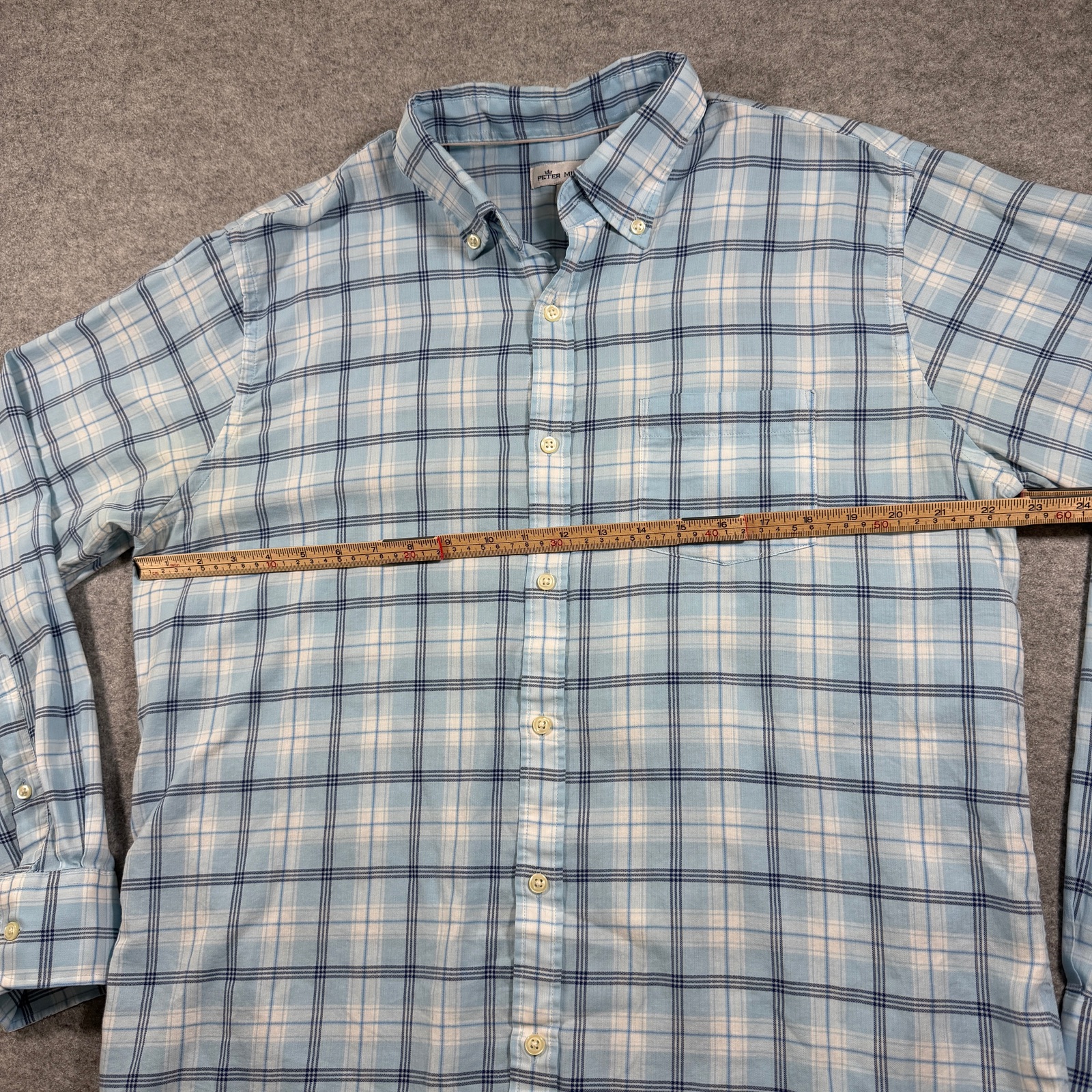 Peter Millar Button Down Shirt Mens L Light Blue Plaid Cotton Preppy Casual thumbnail 6