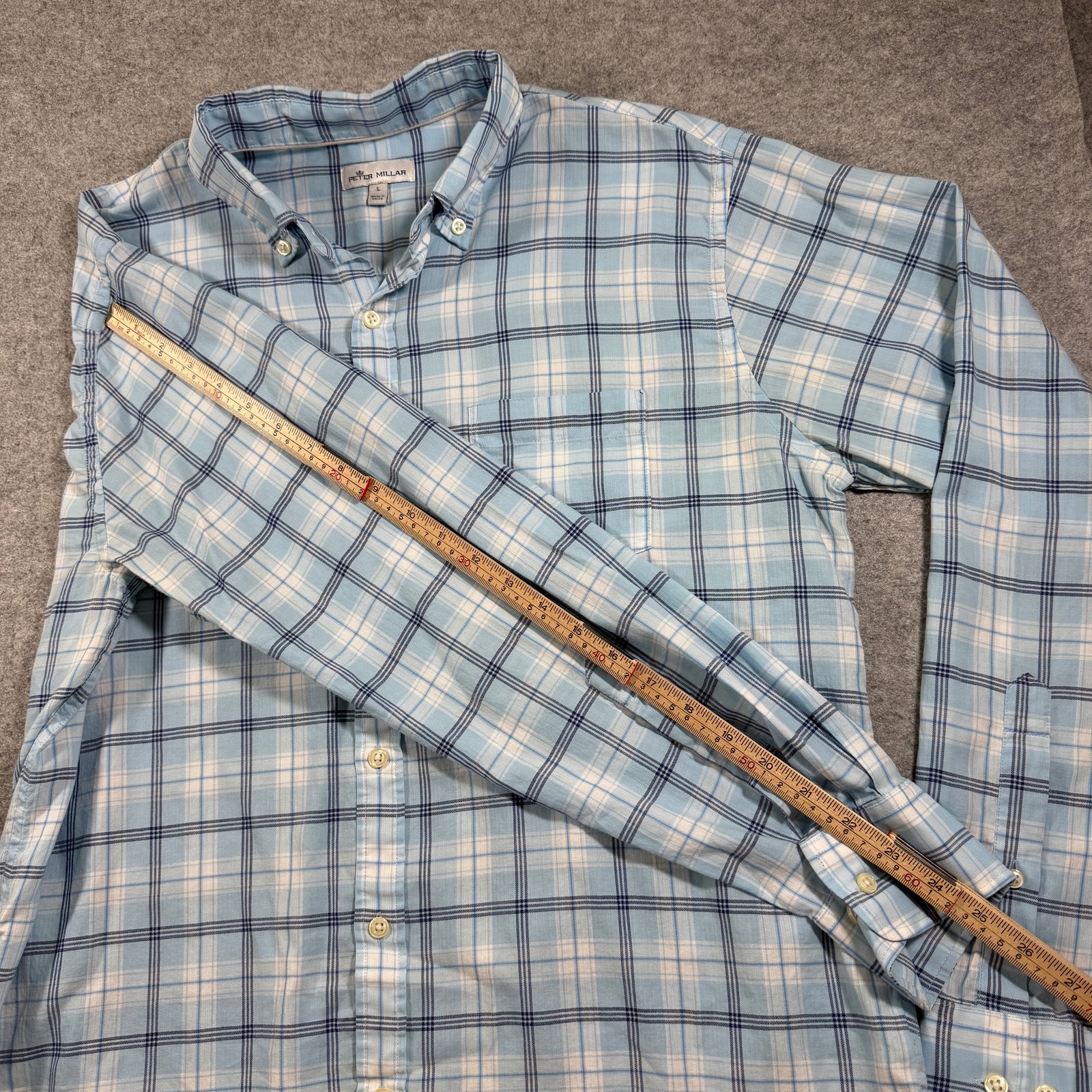 Peter Millar Button Down Shirt Mens L Light Blue Plaid Cotton Preppy Casual thumbnail 7