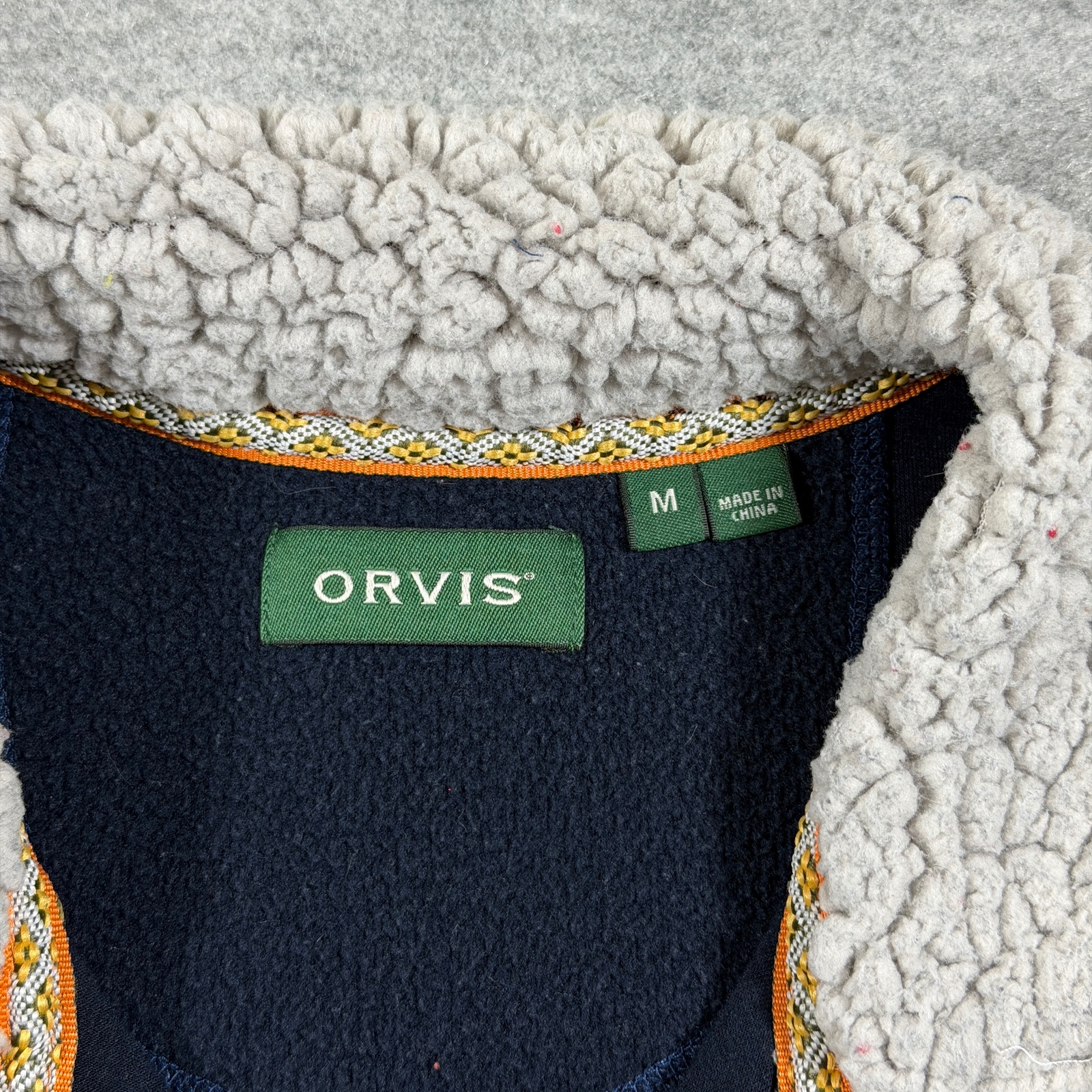 Orvis Quarter Zip Fleece Pullover Mens M Navy Sherpa Lined Collar Outdoor Casual thumbnail 5