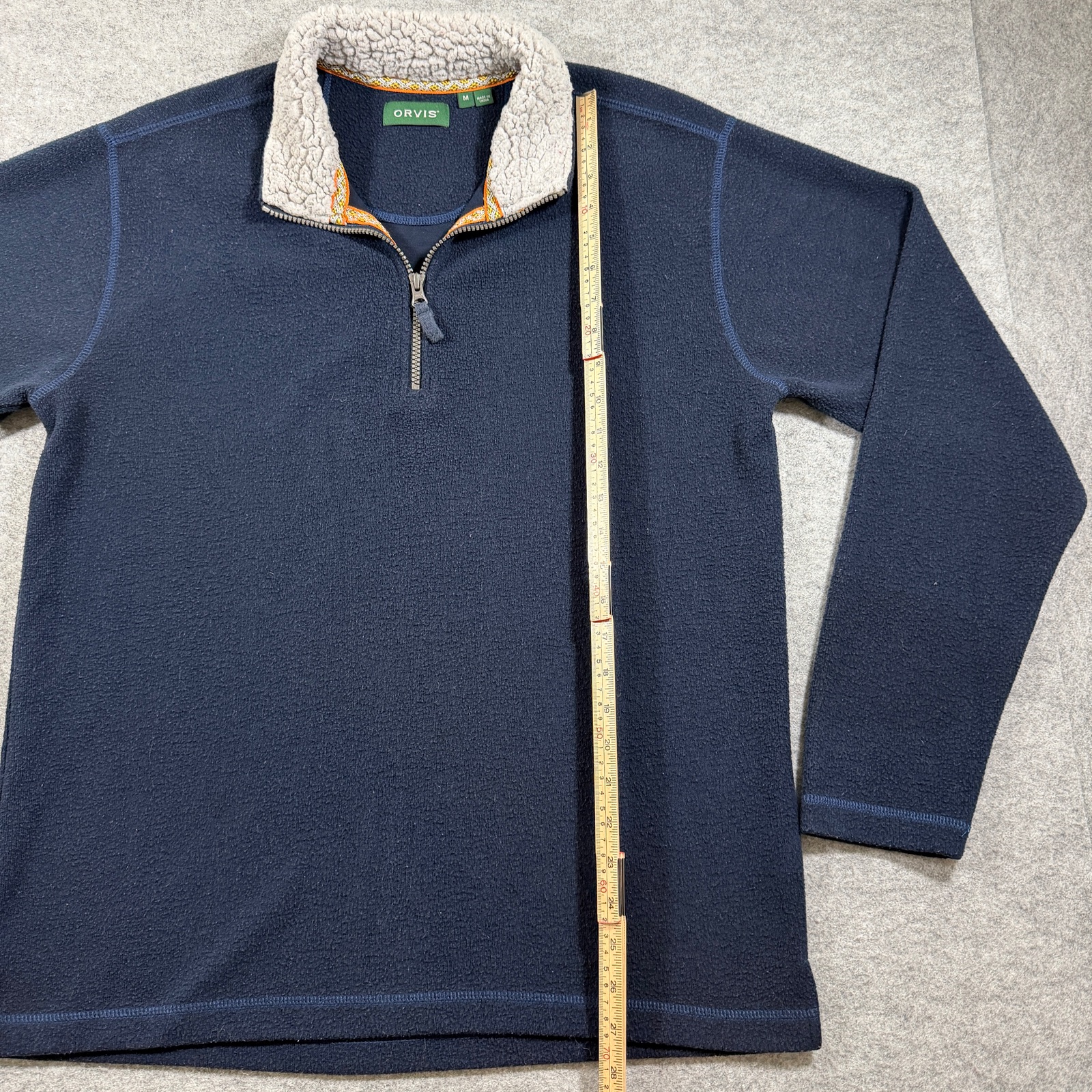 Orvis Quarter Zip Fleece Pullover Mens M Navy Sherpa Lined Collar Outdoor Casual thumbnail 6