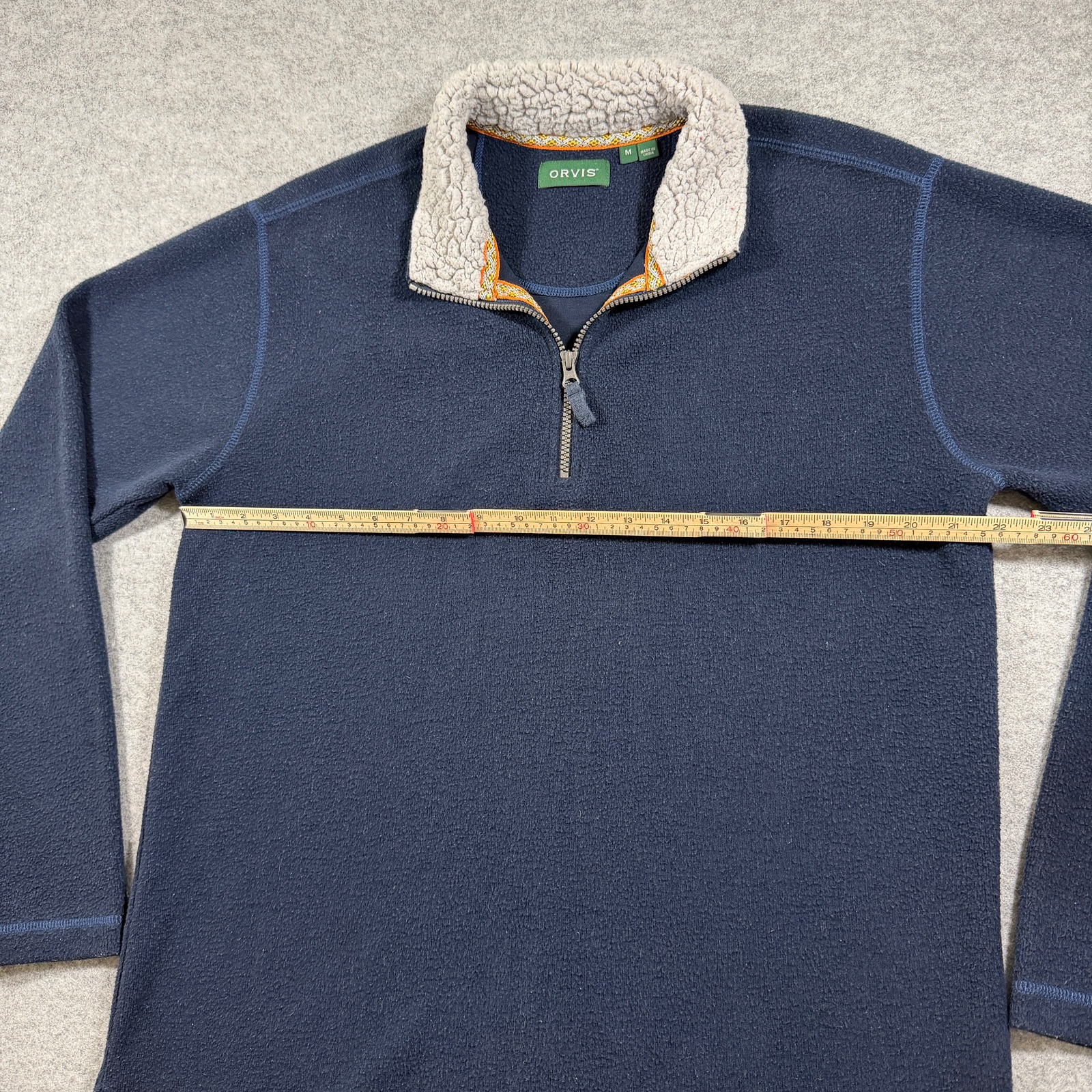 Orvis Quarter Zip Fleece Pullover Mens M Navy Sherpa Lined Collar Outdoor Casual thumbnail 7