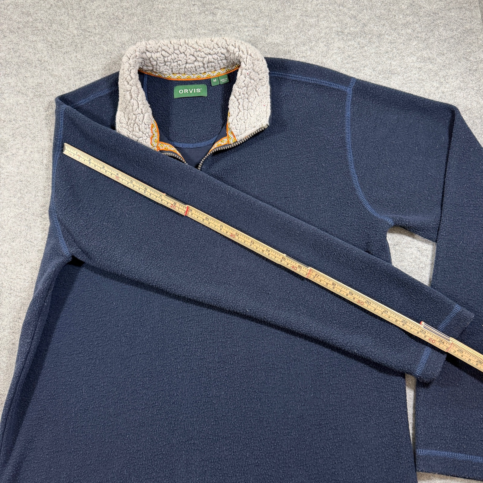 Orvis Quarter Zip Fleece Pullover Mens M Navy Sherpa Lined Collar Outdoor Casual thumbnail 8