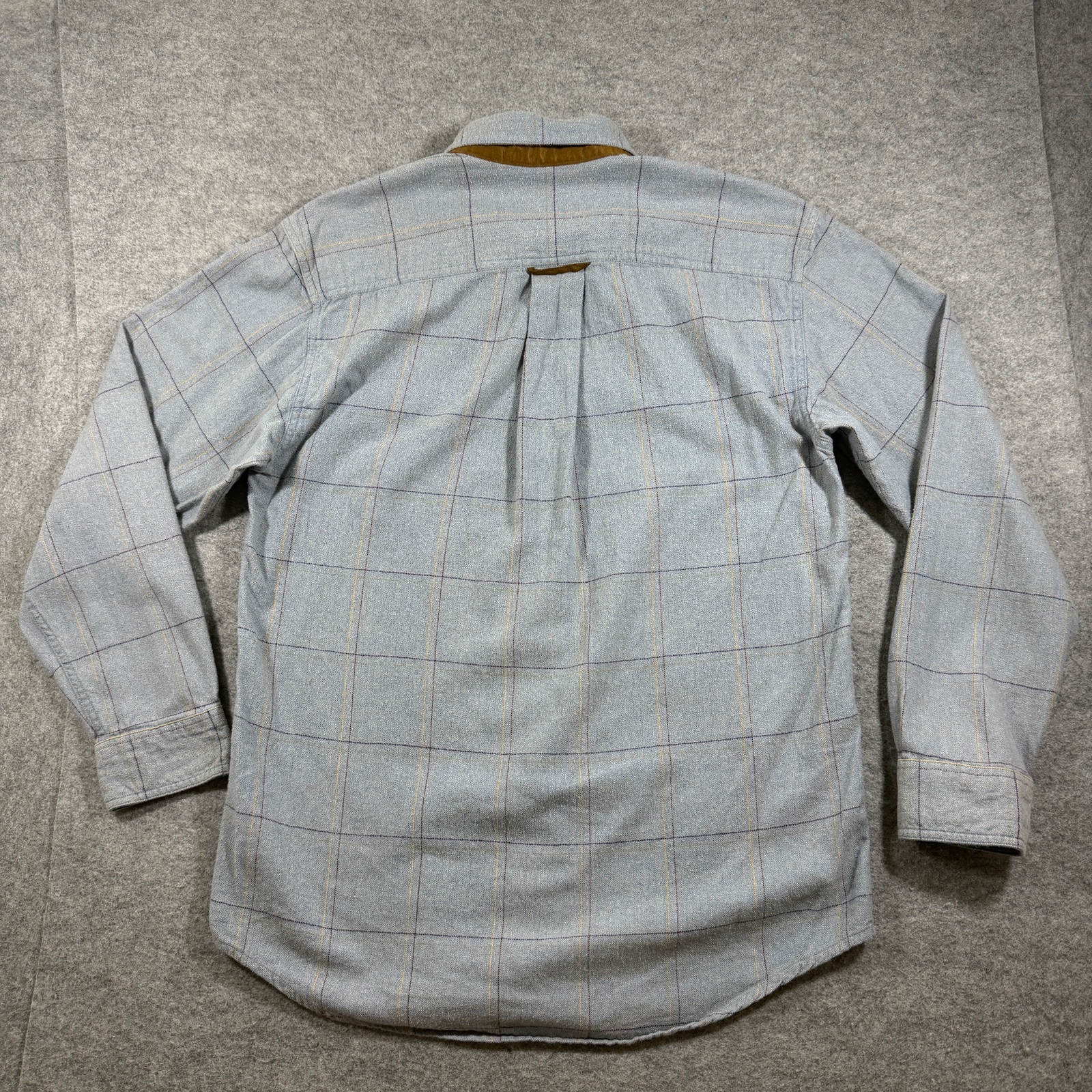 Orvis Fairbanks Shirt Mens M Blue Windowpane Plaid Suede Elbow Patches Preppy thumbnail 2