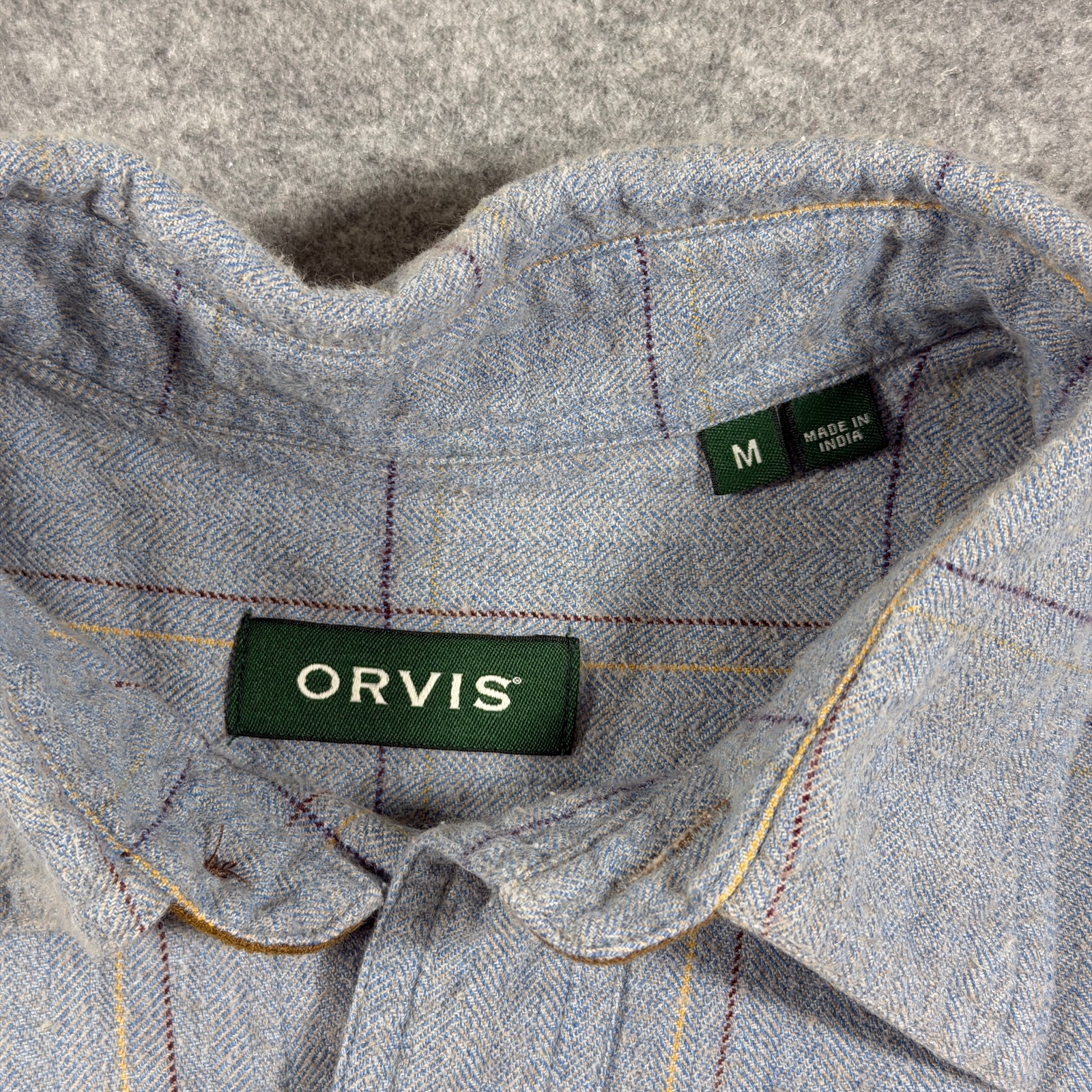 Orvis Fairbanks Shirt Mens M Blue Windowpane Plaid Suede Elbow Patches Preppy thumbnail 4