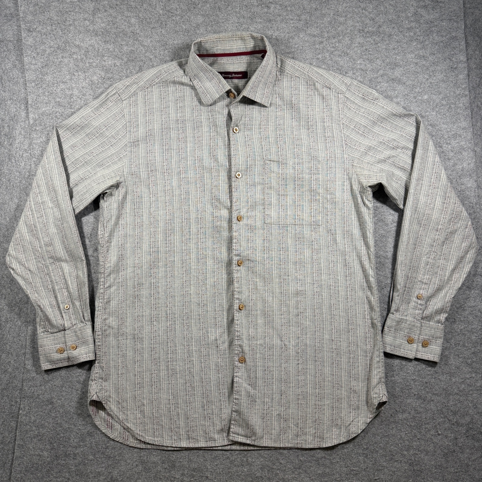 Vintage Tommy Bahama Silk Shirt Mens M Gray Long Sleeve Button Up Textured Beach