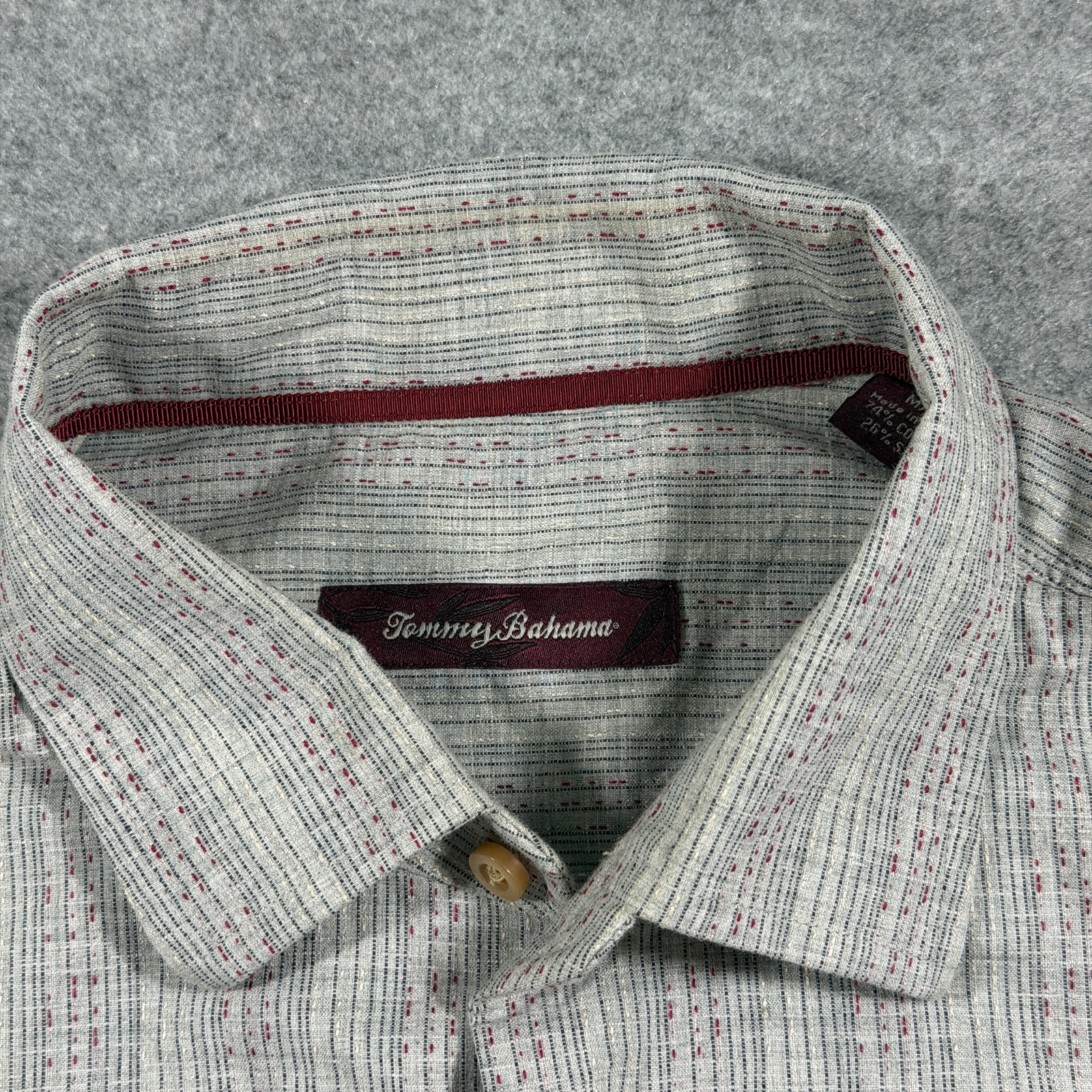 Vintage Tommy Bahama Silk Shirt Mens M Gray Long Sleeve Button Up Textured Beach thumbnail 3