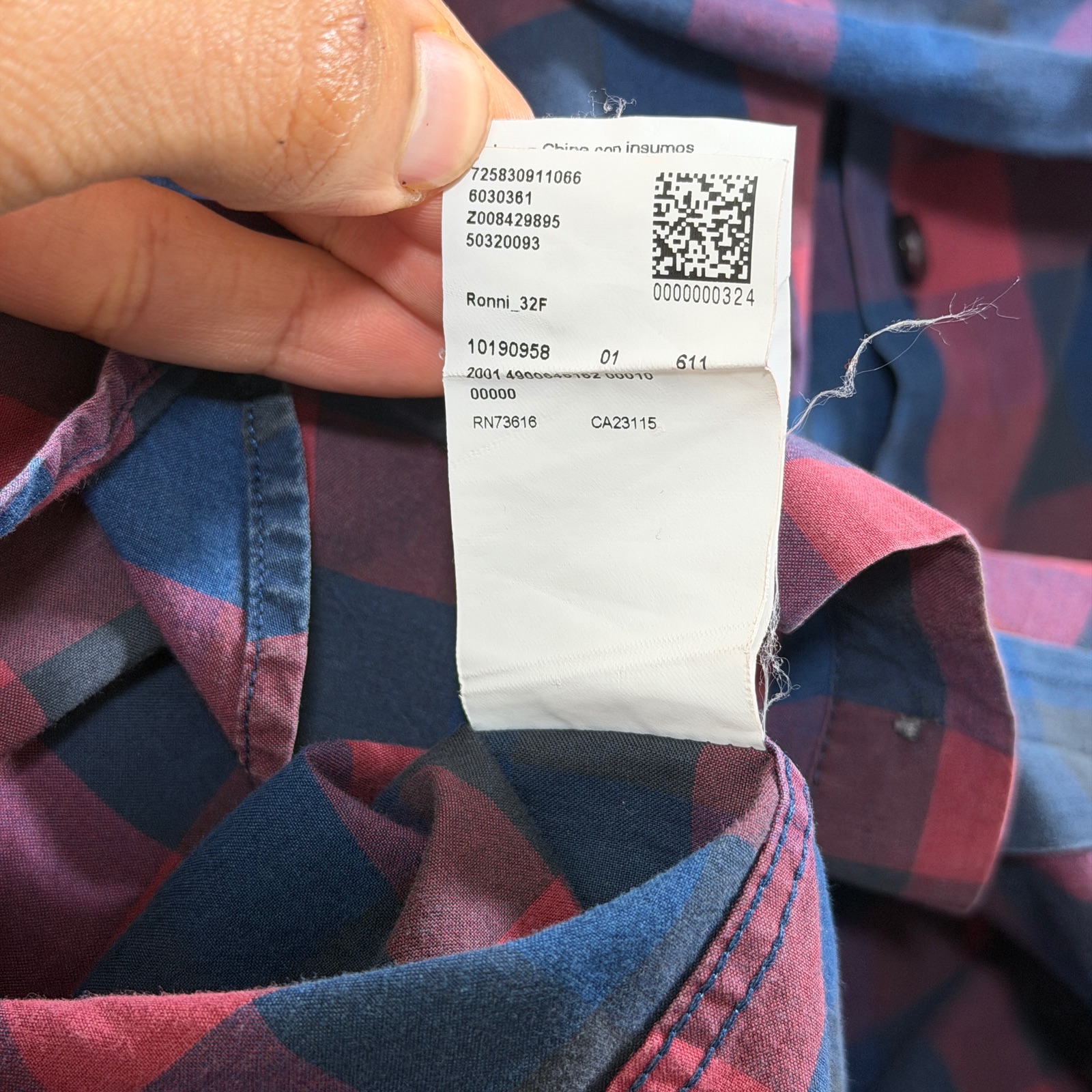 Hugo Boss Button Down Shirt Mens L Red Navy Plaid Slim Fit Long Sleeve Cotton thumbnail 10
