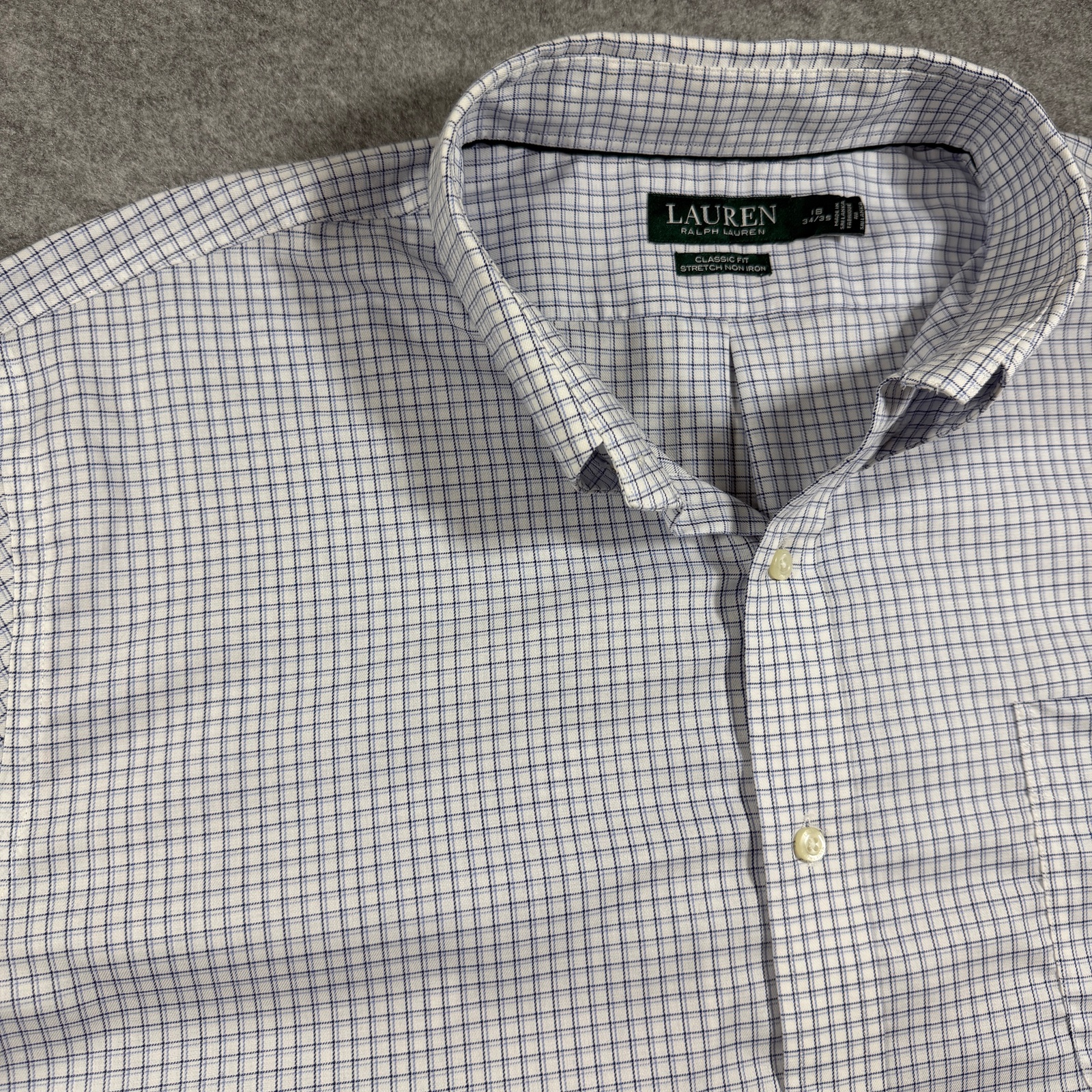 Lauren Ralph Lauren Shirt Mens 18 34/35 White Blue Check Classic Fit Non Iron thumbnail 3