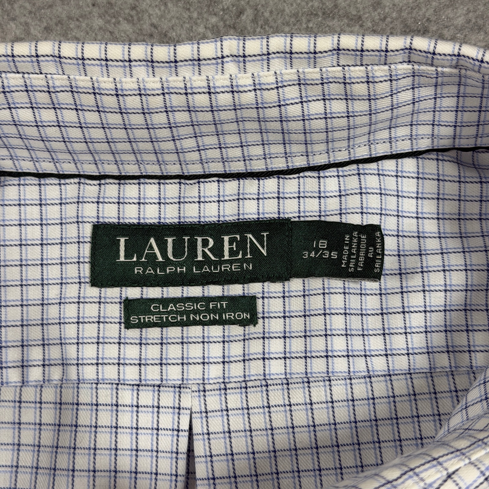Lauren Ralph Lauren Shirt Mens 18 34/35 White Blue Check Classic Fit Non Iron thumbnail 4