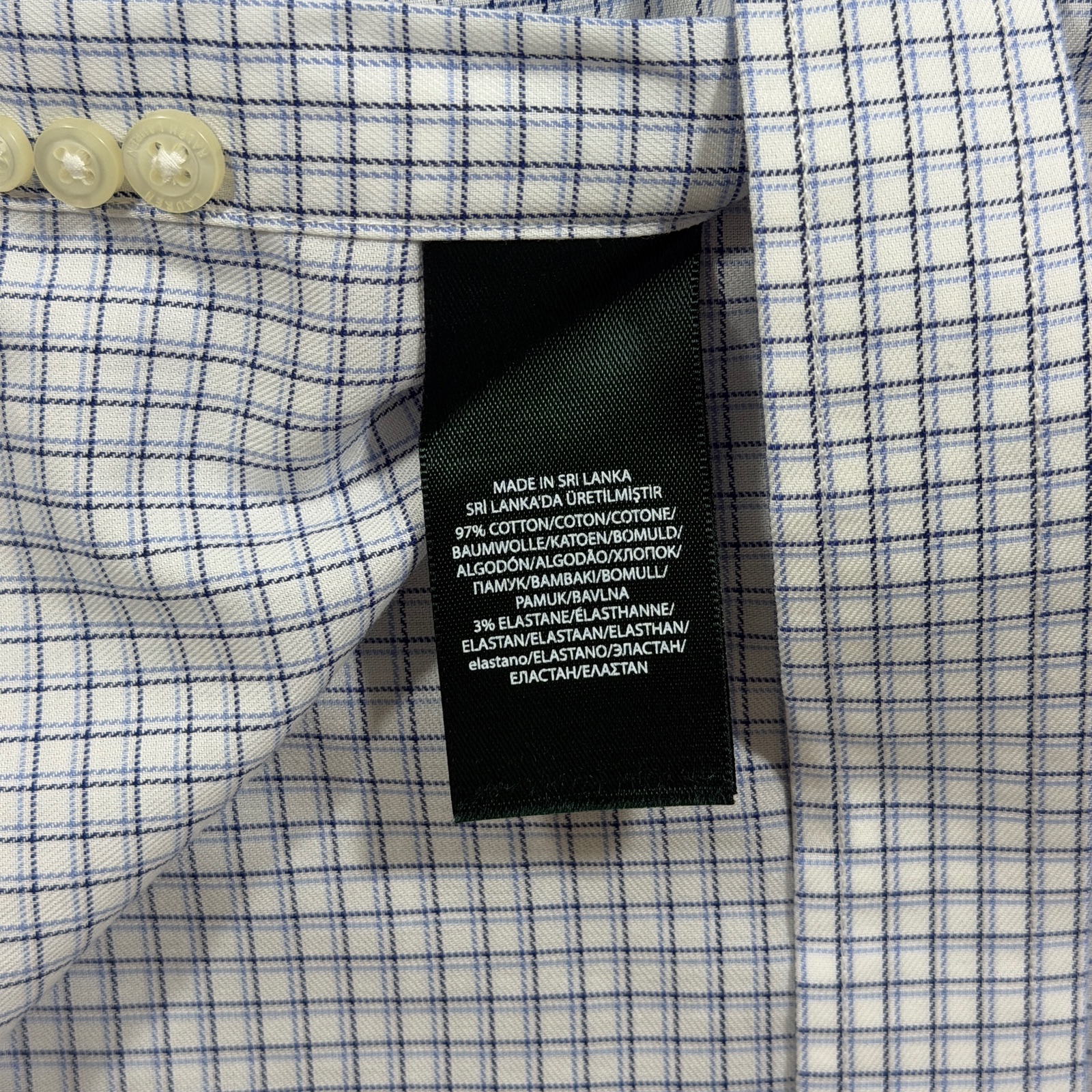 Lauren Ralph Lauren Shirt Mens 18 34/35 White Blue Check Classic Fit Non Iron thumbnail 5