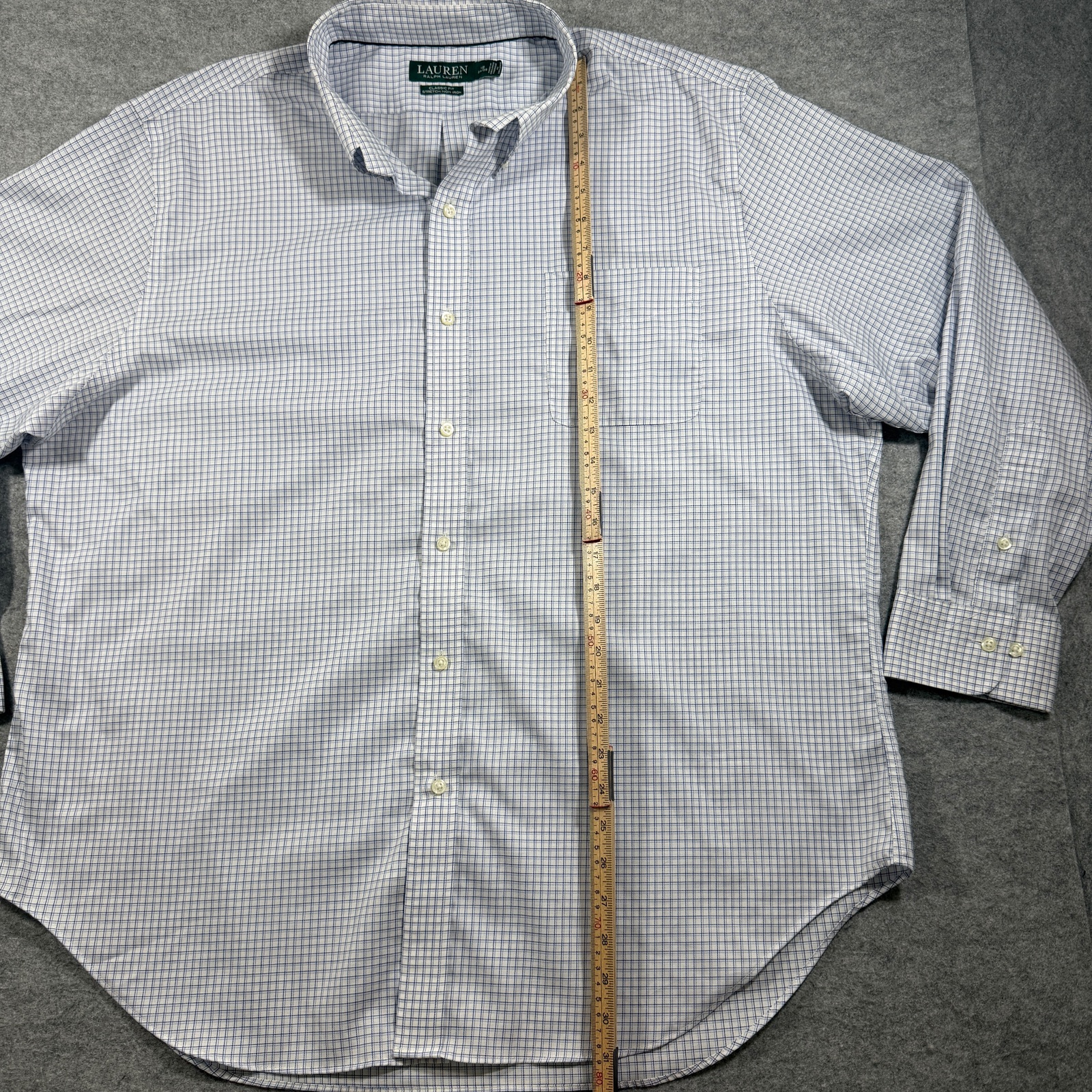 Lauren Ralph Lauren Shirt Mens 18 34/35 White Blue Check Classic Fit Non Iron thumbnail 6