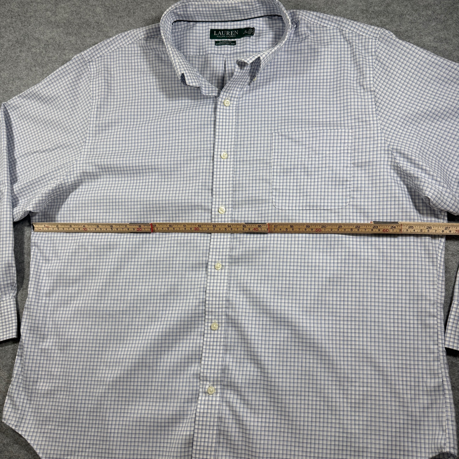 Lauren Ralph Lauren Shirt Mens 18 34/35 White Blue Check Classic Fit Non Iron thumbnail 7