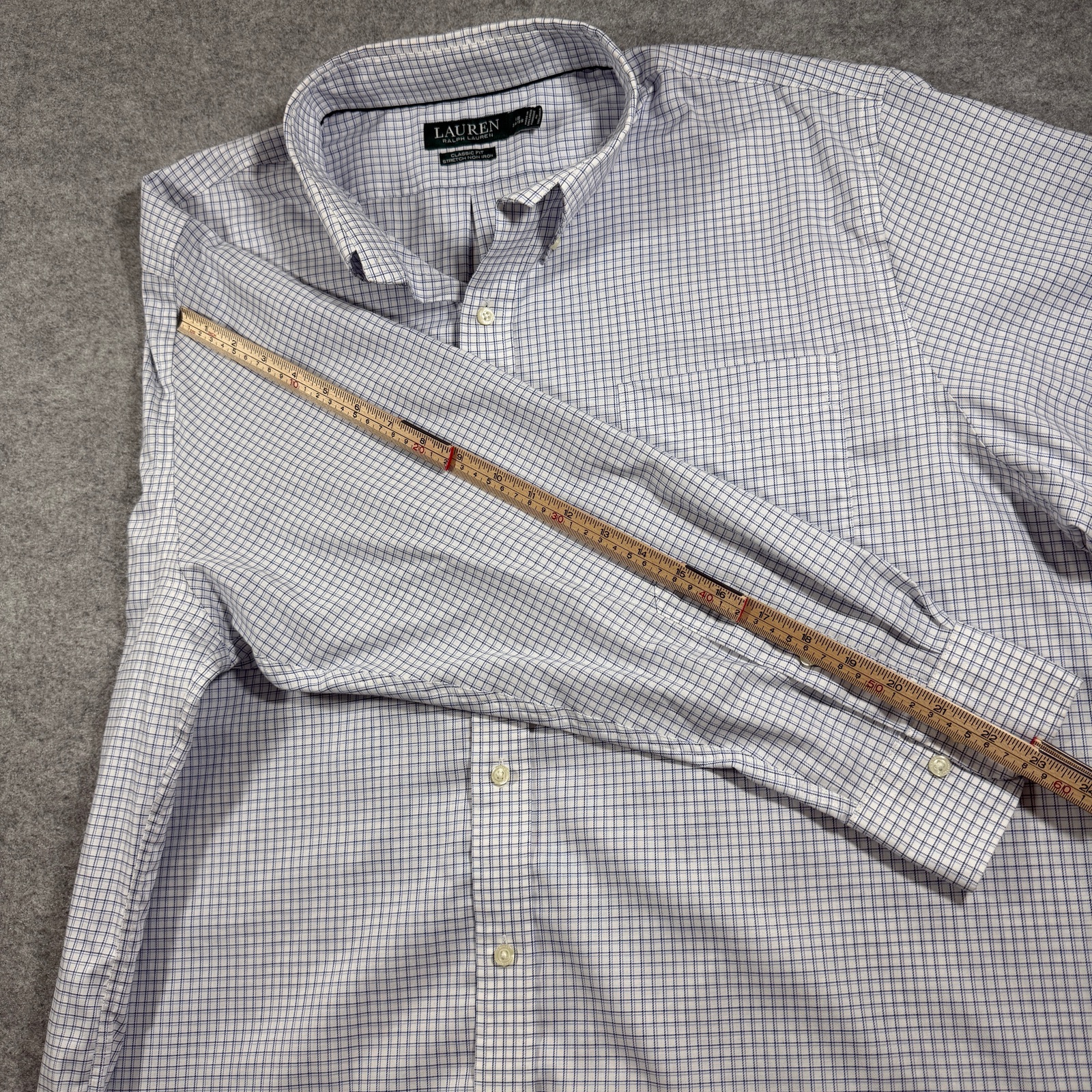 Lauren Ralph Lauren Shirt Mens 18 34/35 White Blue Check Classic Fit Non Iron thumbnail 8