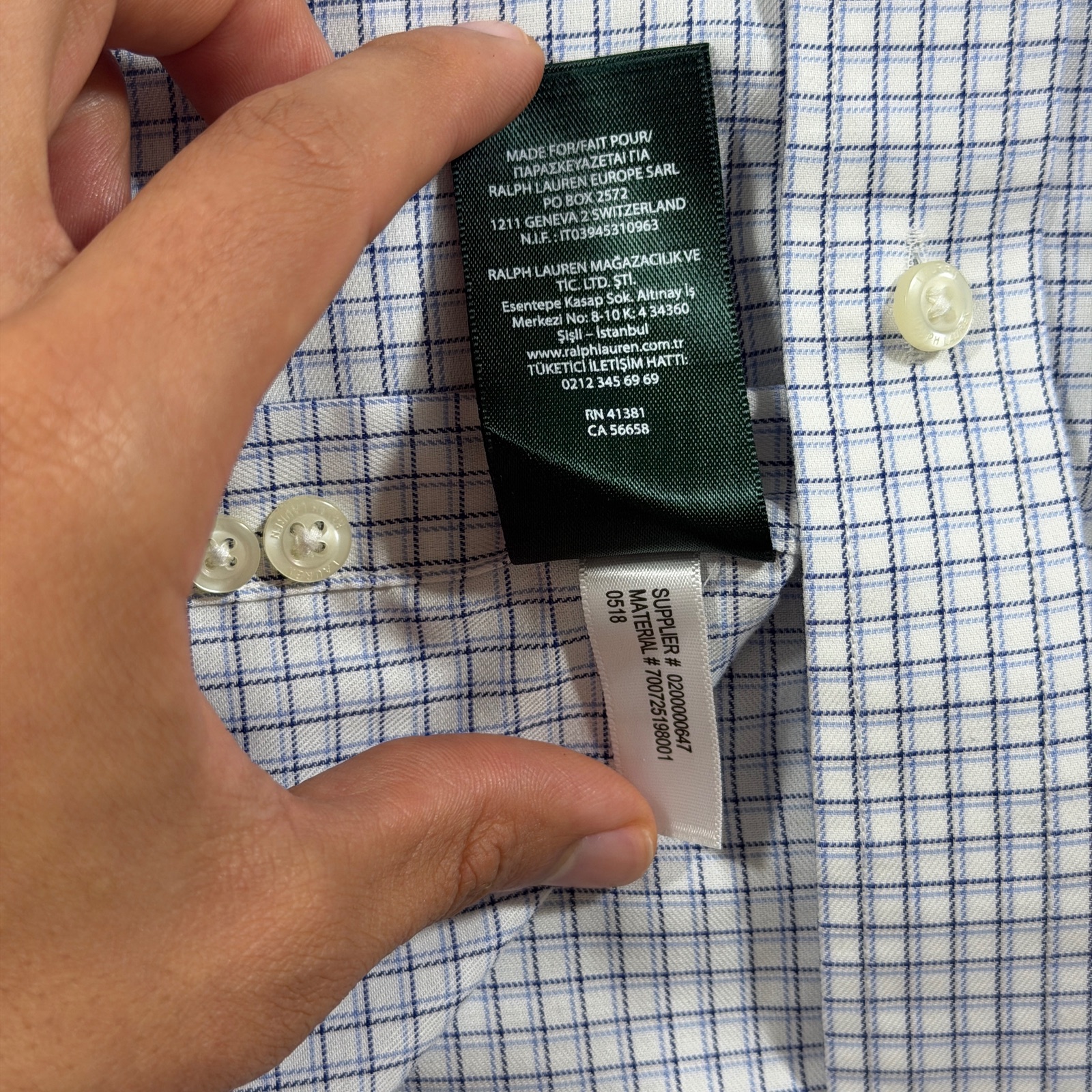 Lauren Ralph Lauren Shirt Mens 18 34/35 White Blue Check Classic Fit Non Iron thumbnail 9