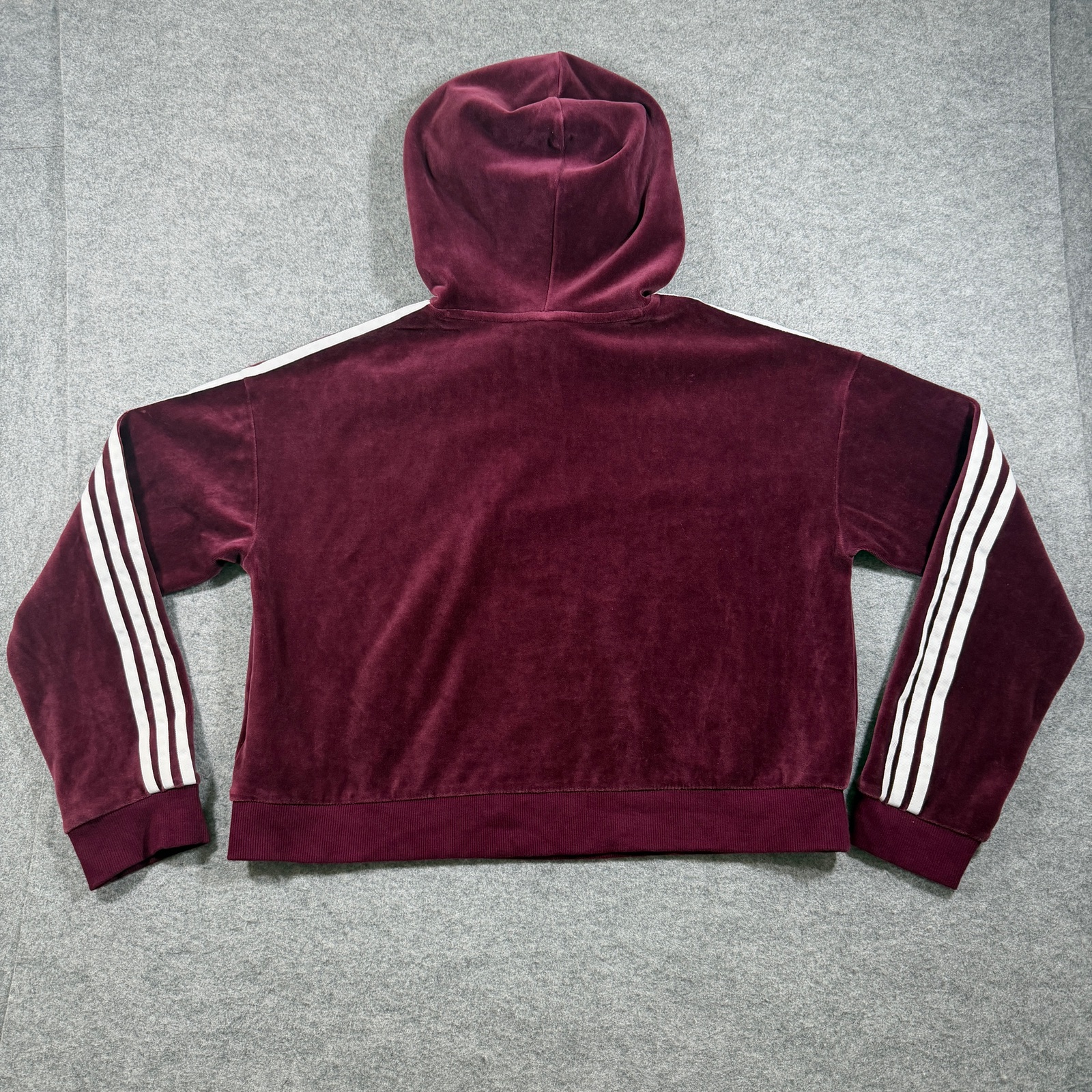 Adidas Trefoil Hoodie Womens S Maroon Velour Cropped Fit Hooded Streetwear thumbnail 2