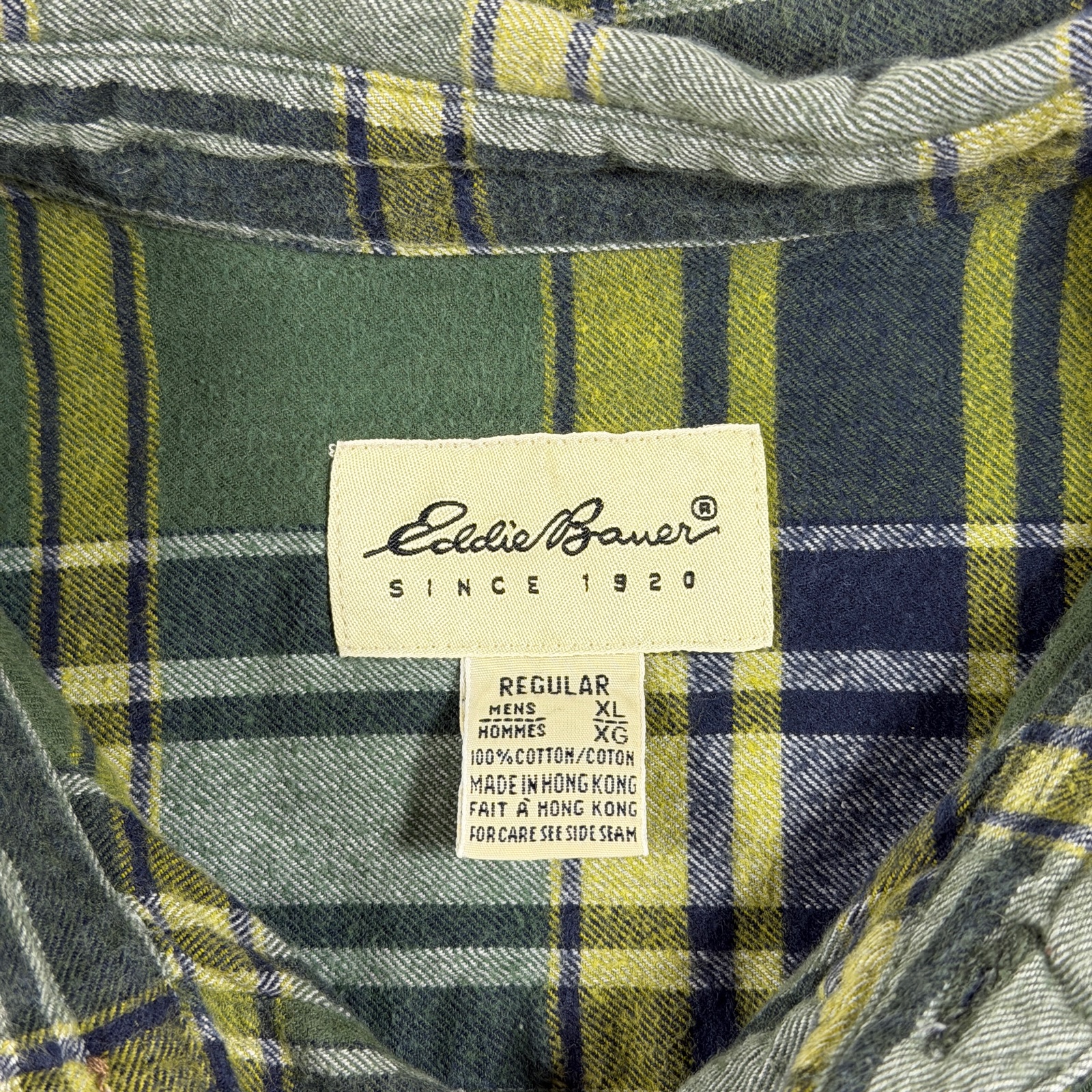 Eddie Bauer Flannel Shirt Mens XL Green Plaid Button Down Vintage Workwear thumbnail 3