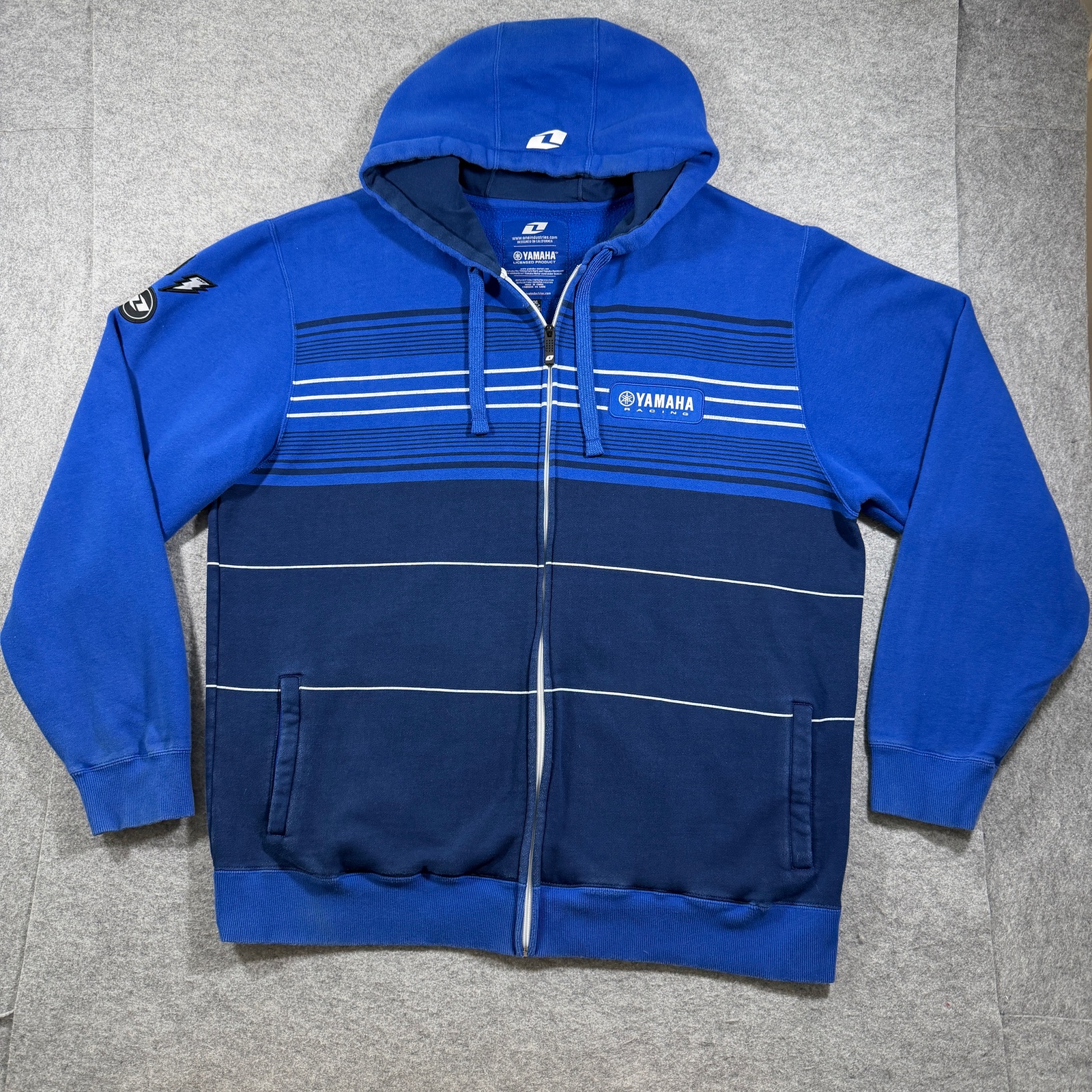 One Industries Yamaha Racing Full Zip Hoodie Mens XXL Navy Fleece Striped Moto