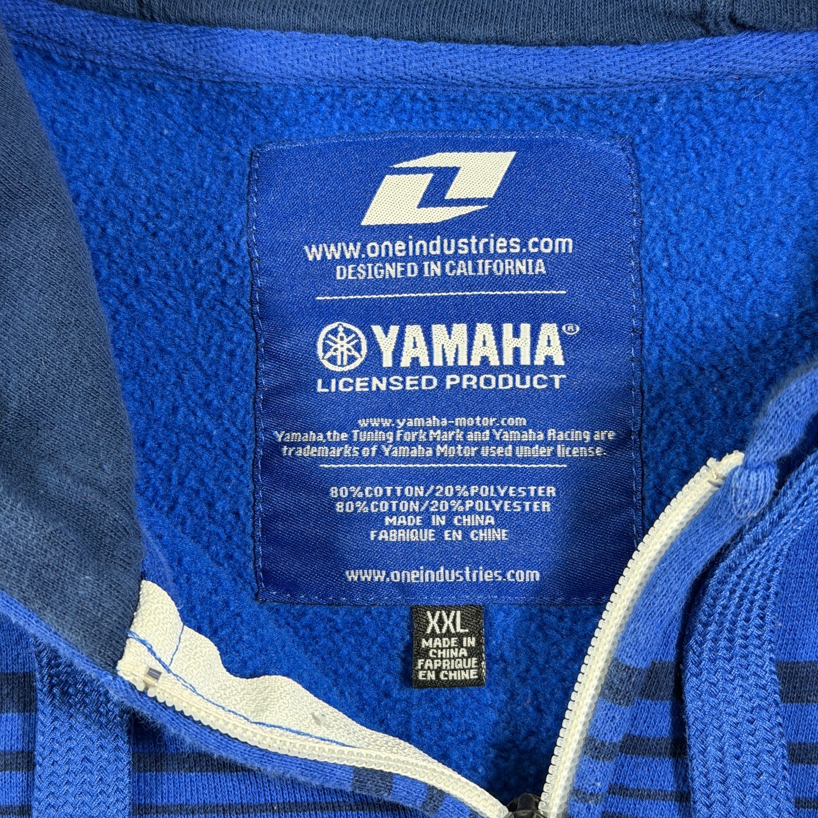 One Industries Yamaha Racing Full Zip Hoodie Mens XXL Navy Fleece Striped Moto thumbnail 3