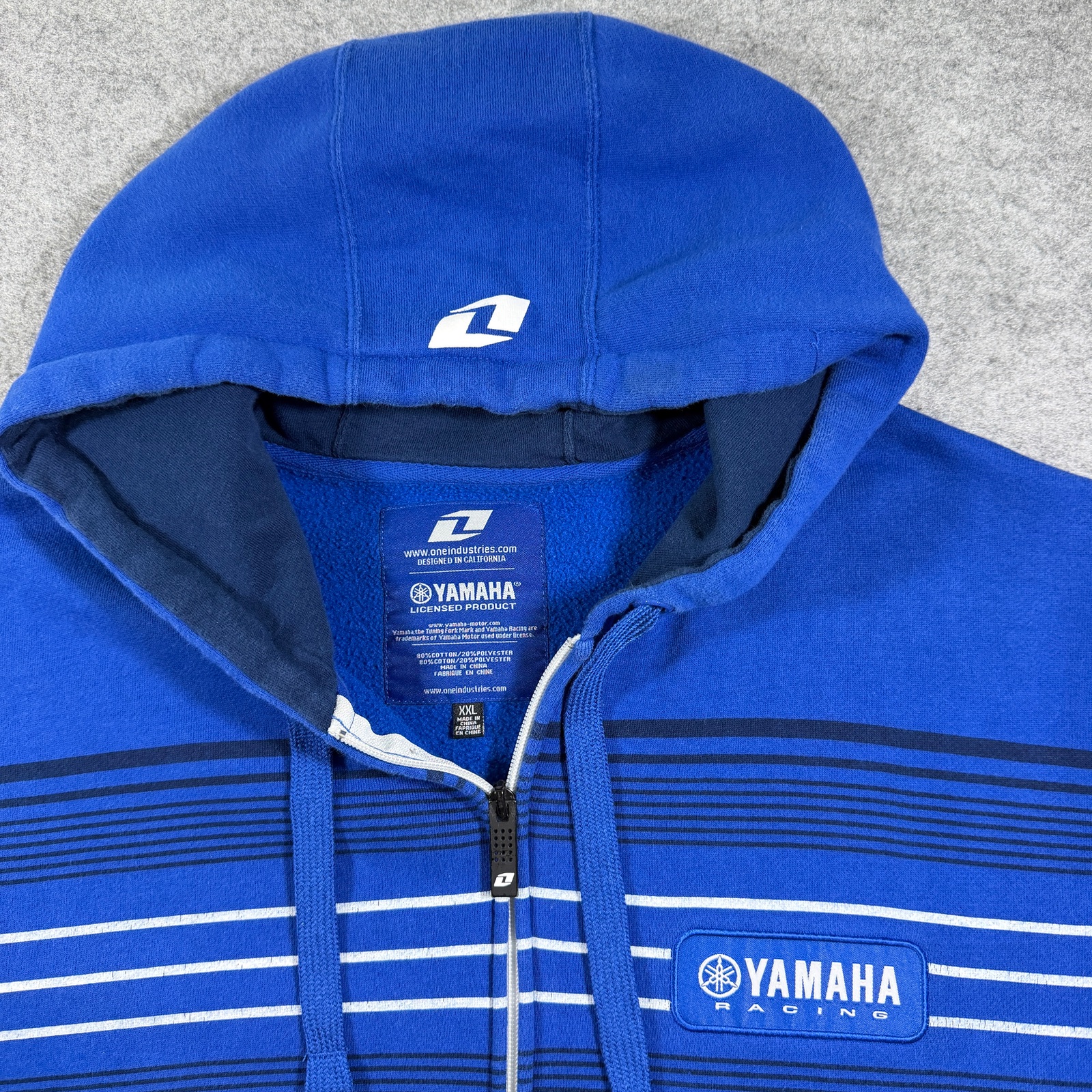 One Industries Yamaha Racing Full Zip Hoodie Mens XXL Navy Fleece Striped Moto thumbnail 4