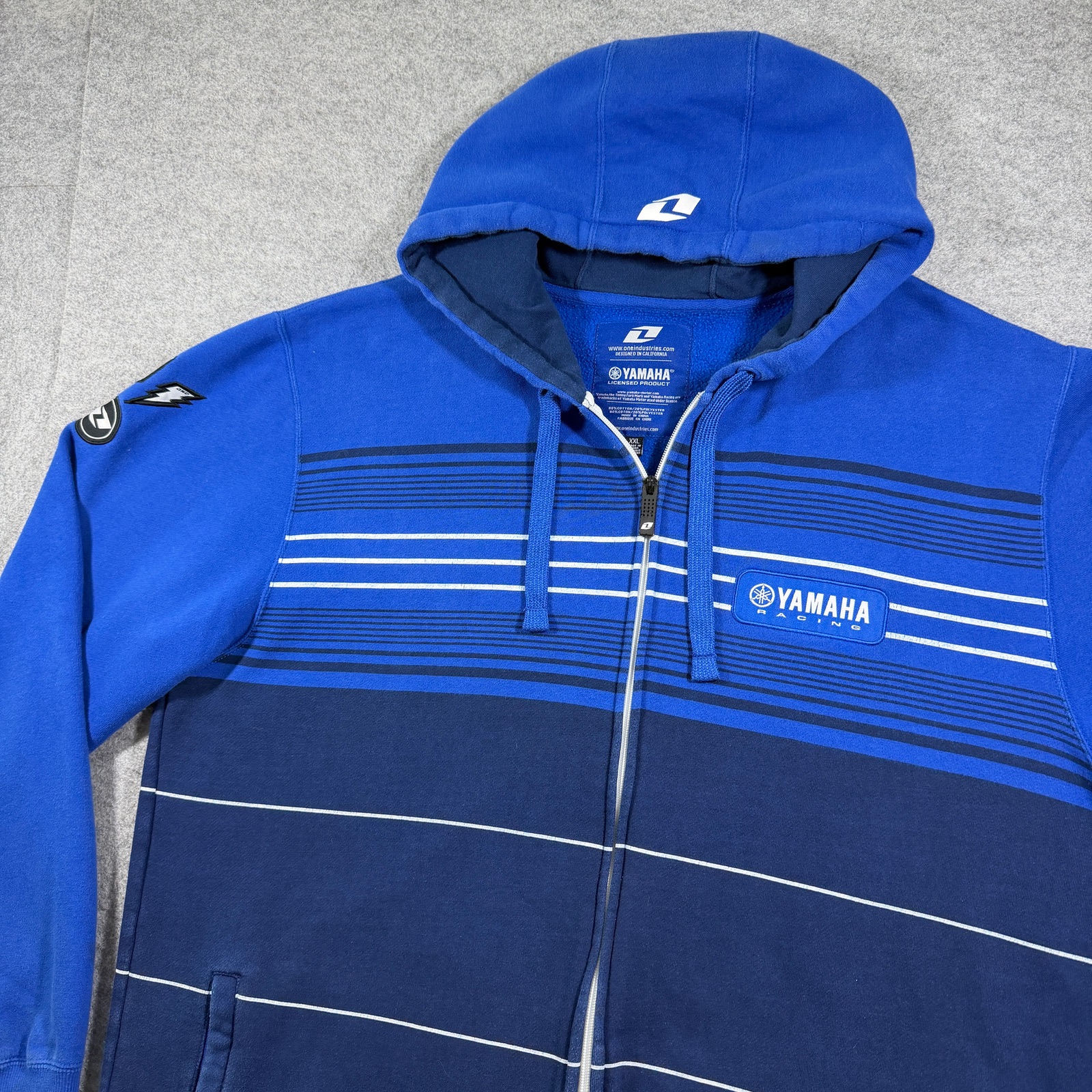 One Industries Yamaha Racing Full Zip Hoodie Mens XXL Navy Fleece Striped Moto thumbnail 6