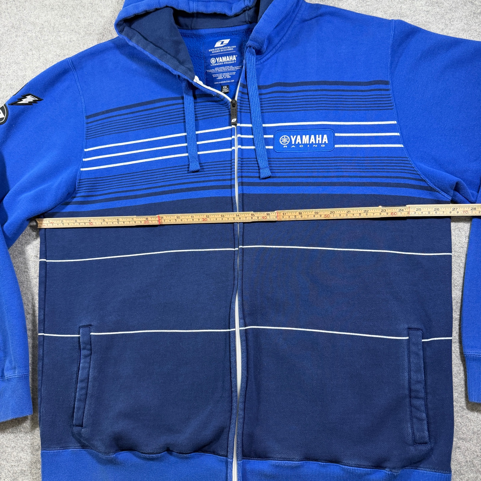 One Industries Yamaha Racing Full Zip Hoodie Mens XXL Navy Fleece Striped Moto thumbnail 7