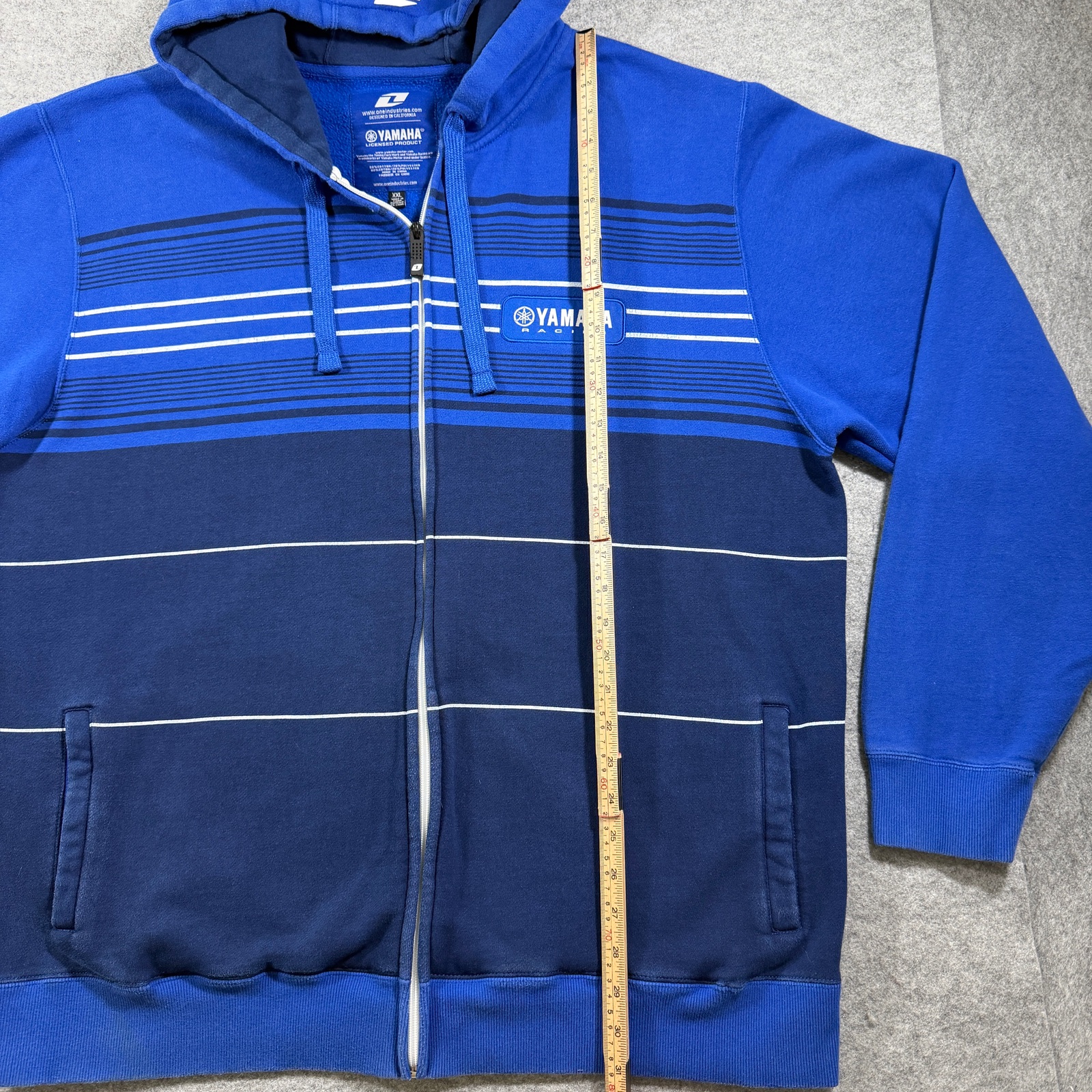 One Industries Yamaha Racing Full Zip Hoodie Mens XXL Navy Fleece Striped Moto thumbnail 8