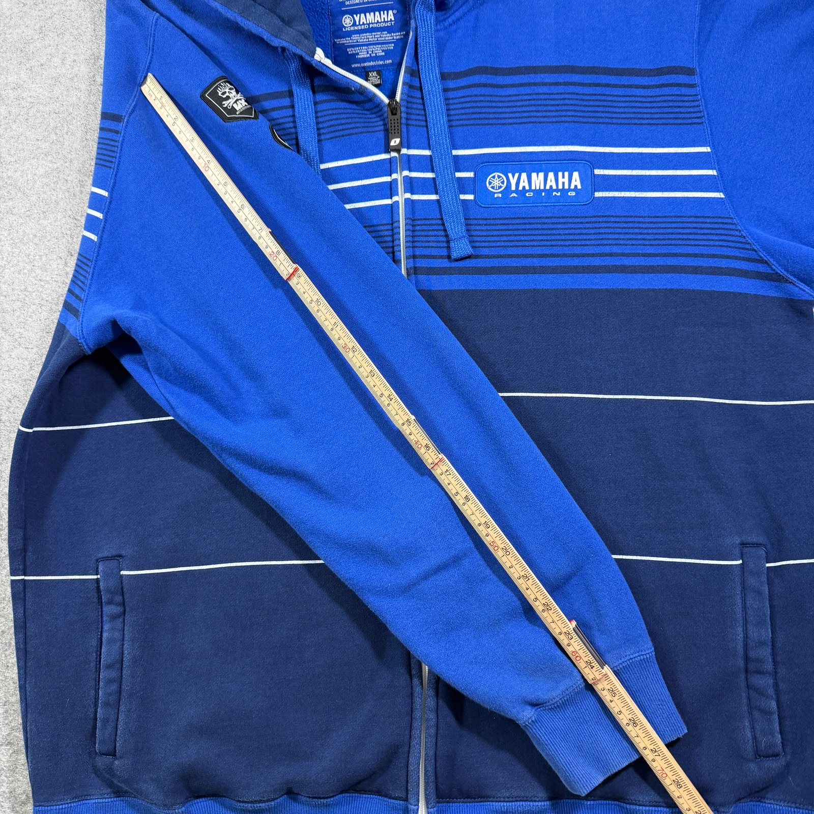 One Industries Yamaha Racing Full Zip Hoodie Mens XXL Navy Fleece Striped Moto thumbnail 9