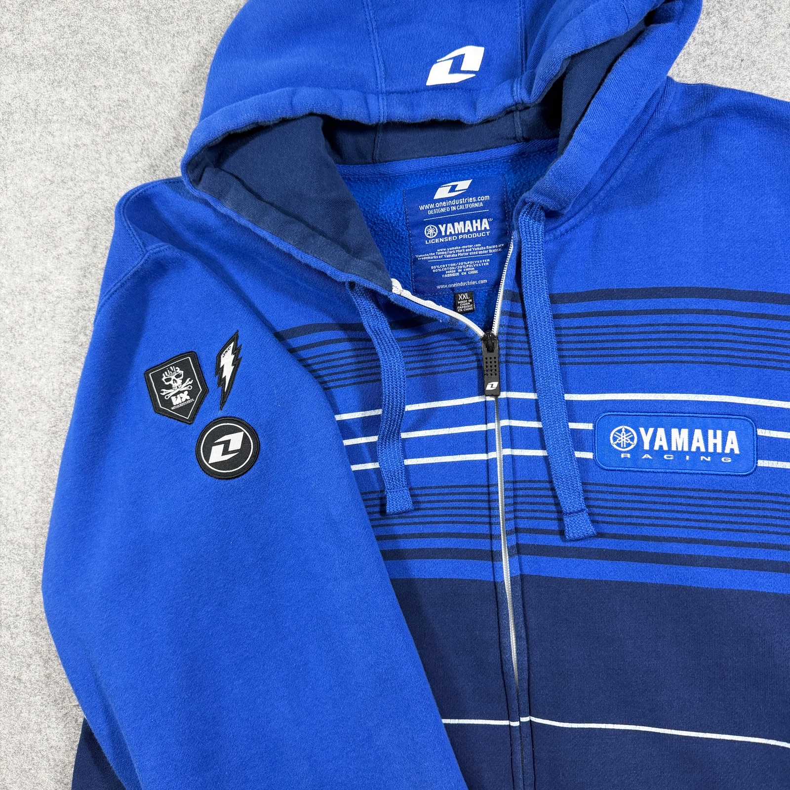 One Industries Yamaha Racing Full Zip Hoodie Mens XXL Navy Fleece Striped Moto thumbnail 10