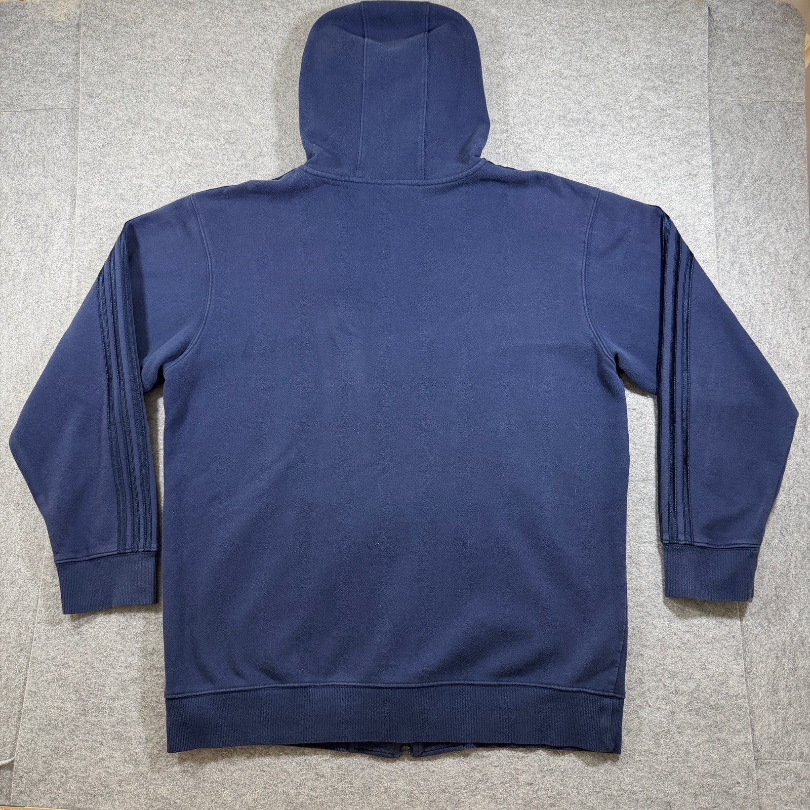 Vintage Y2K Adidas Full Zip Hoodie Mens L Navy Blue Fleece Lined Hood 3 Stripe thumbnail 2