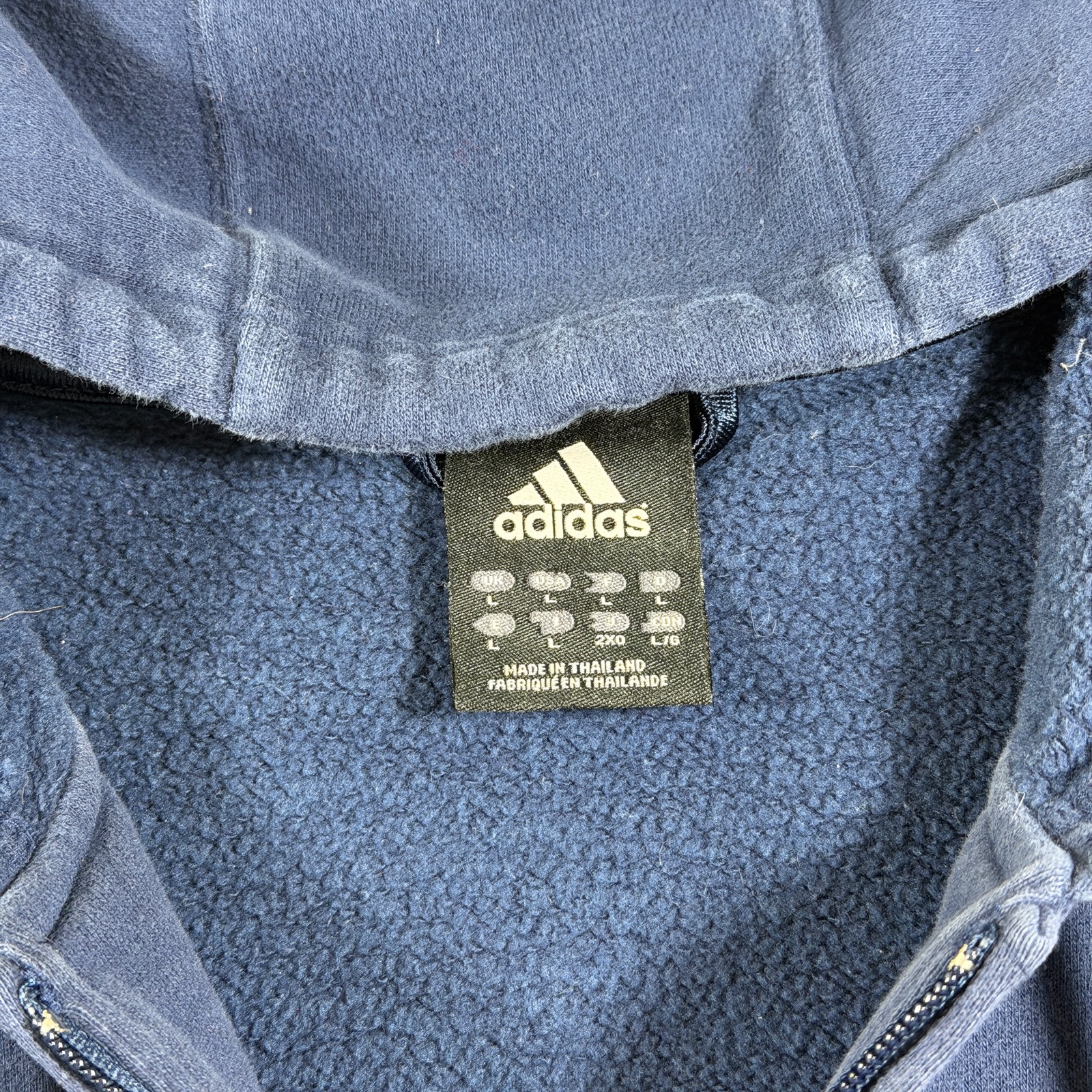 Vintage Y2K Adidas Full Zip Hoodie Mens L Navy Blue Fleece Lined Hood 3 Stripe thumbnail 5