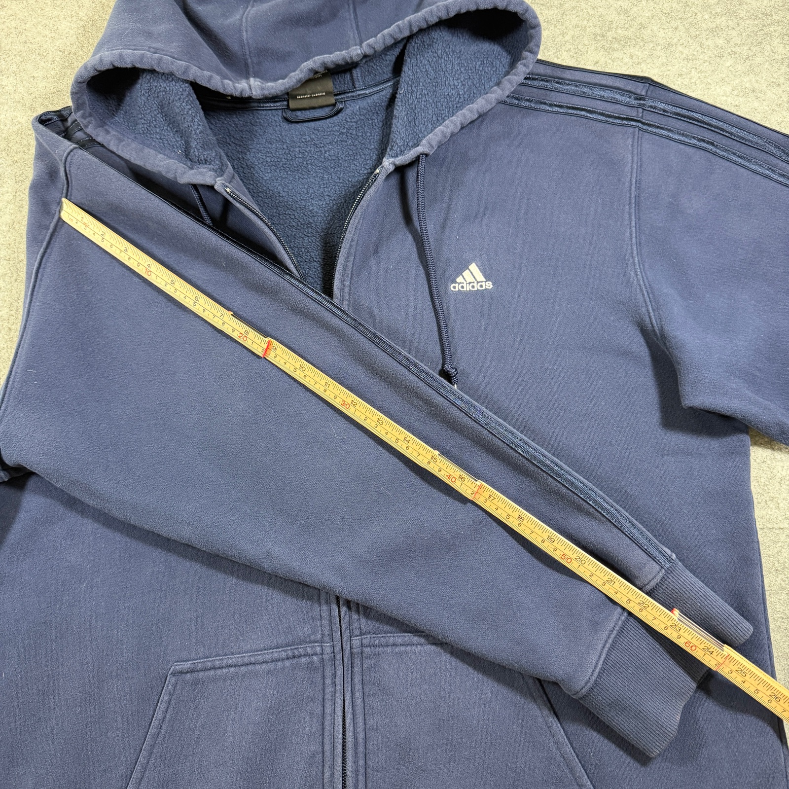 Vintage Y2K Adidas Full Zip Hoodie Mens L Navy Blue Fleece Lined Hood 3 Stripe thumbnail 8