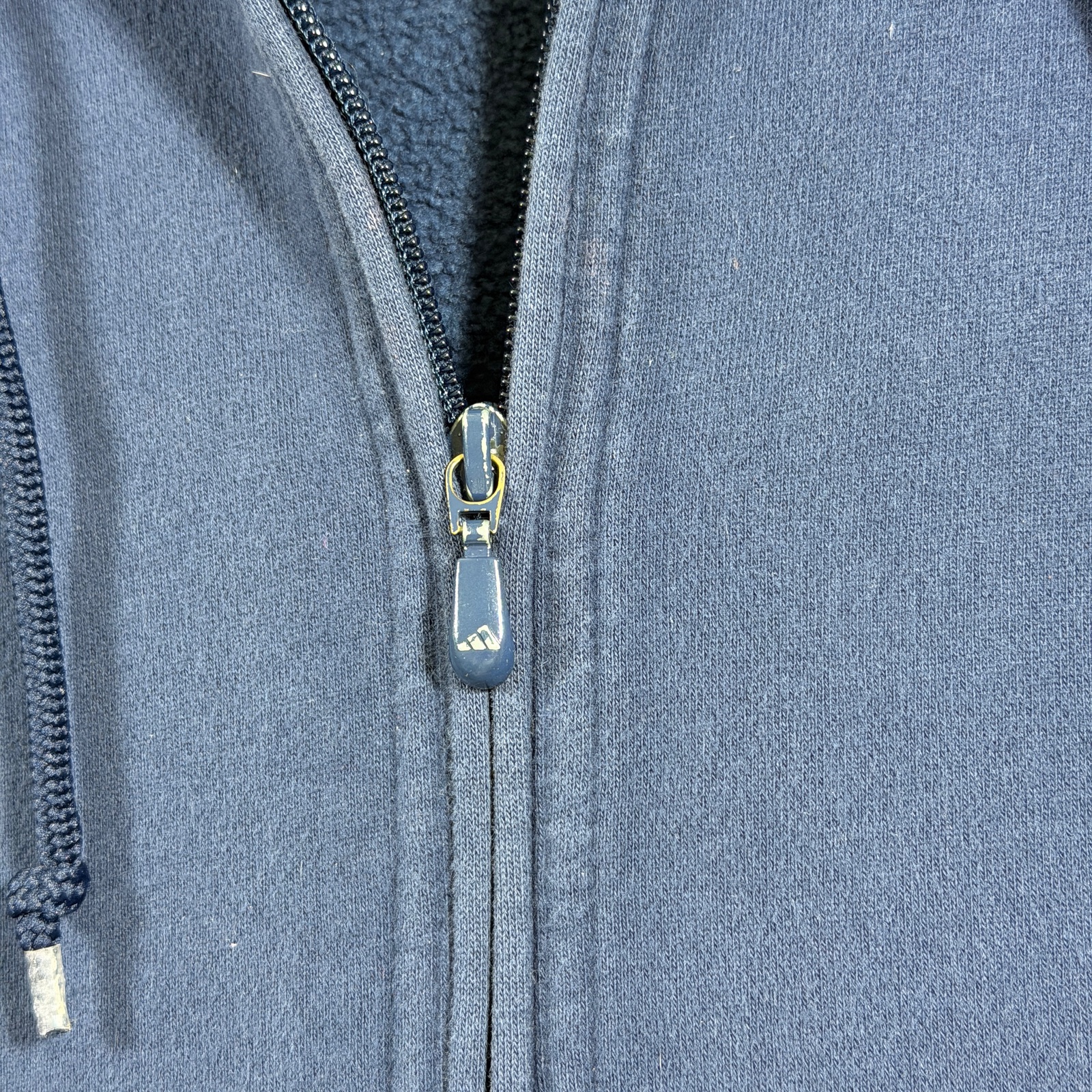 Vintage Y2K Adidas Full Zip Hoodie Mens L Navy Blue Fleece Lined Hood 3 Stripe thumbnail 10