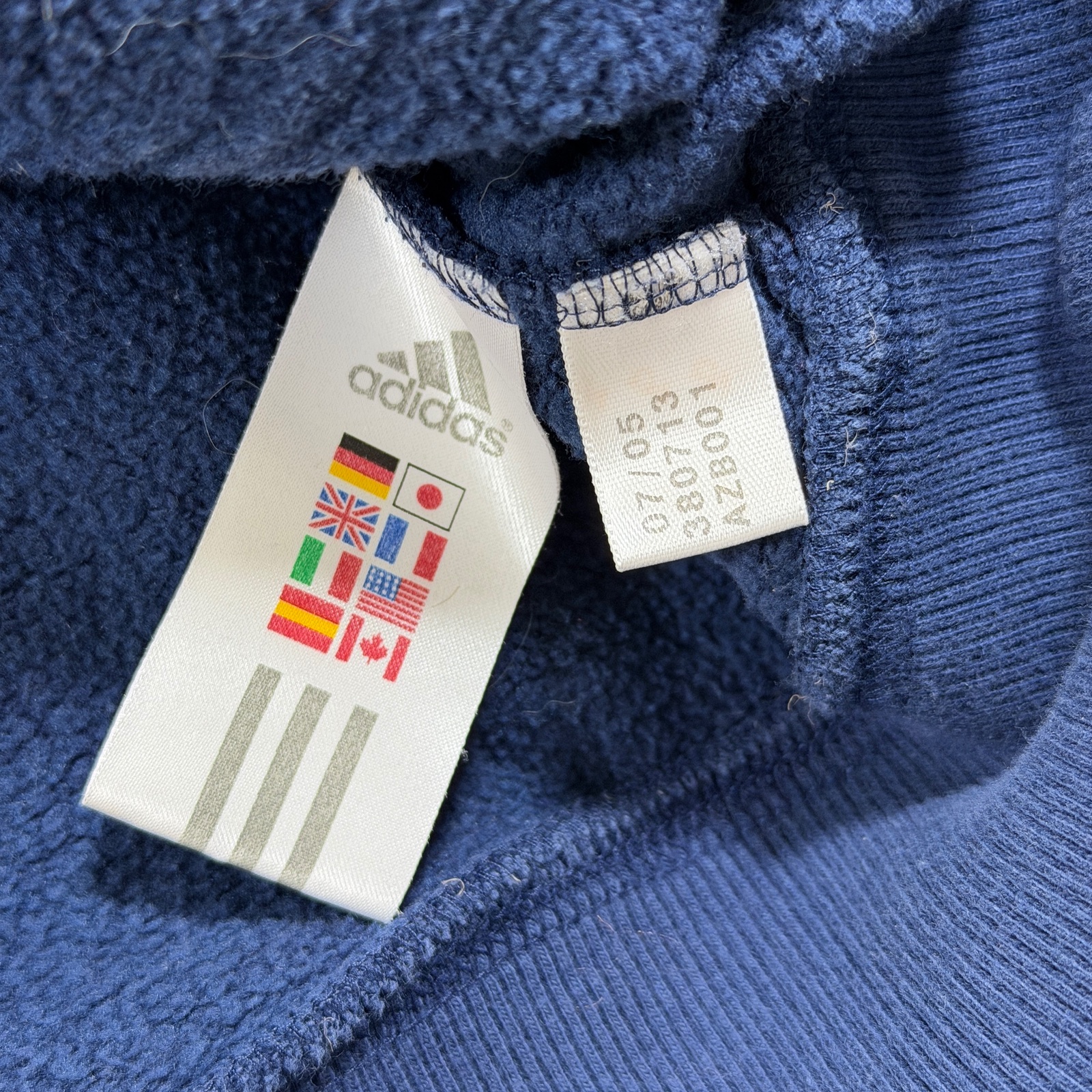 Vintage Y2K Adidas Full Zip Hoodie Mens L Navy Blue Fleece Lined Hood 3 Stripe thumbnail 11