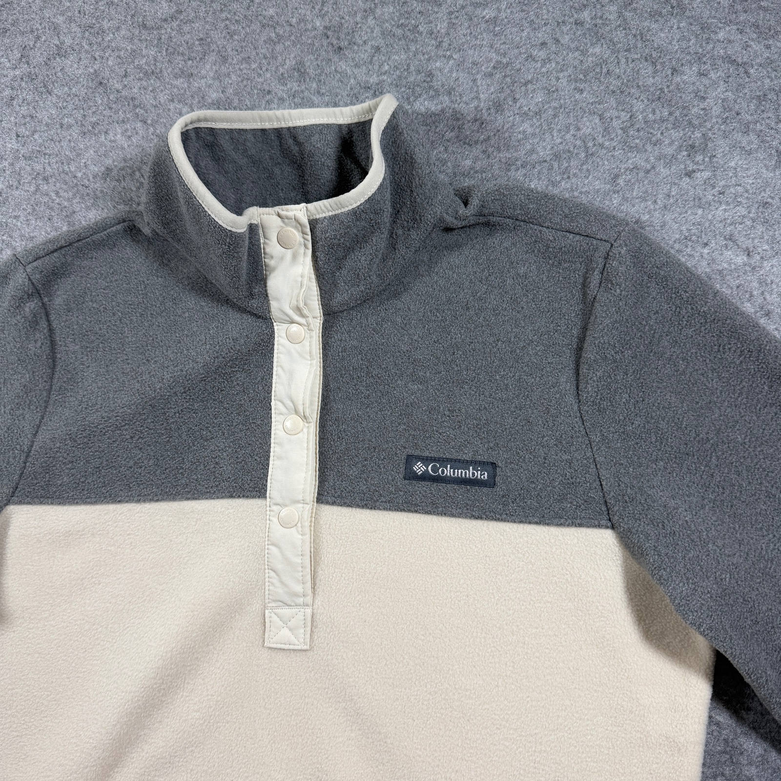 Columbia 1/4 Snap Fleece Pullover Womens S Cream Gray Colorblock Outdoor Hiking thumbnail 3