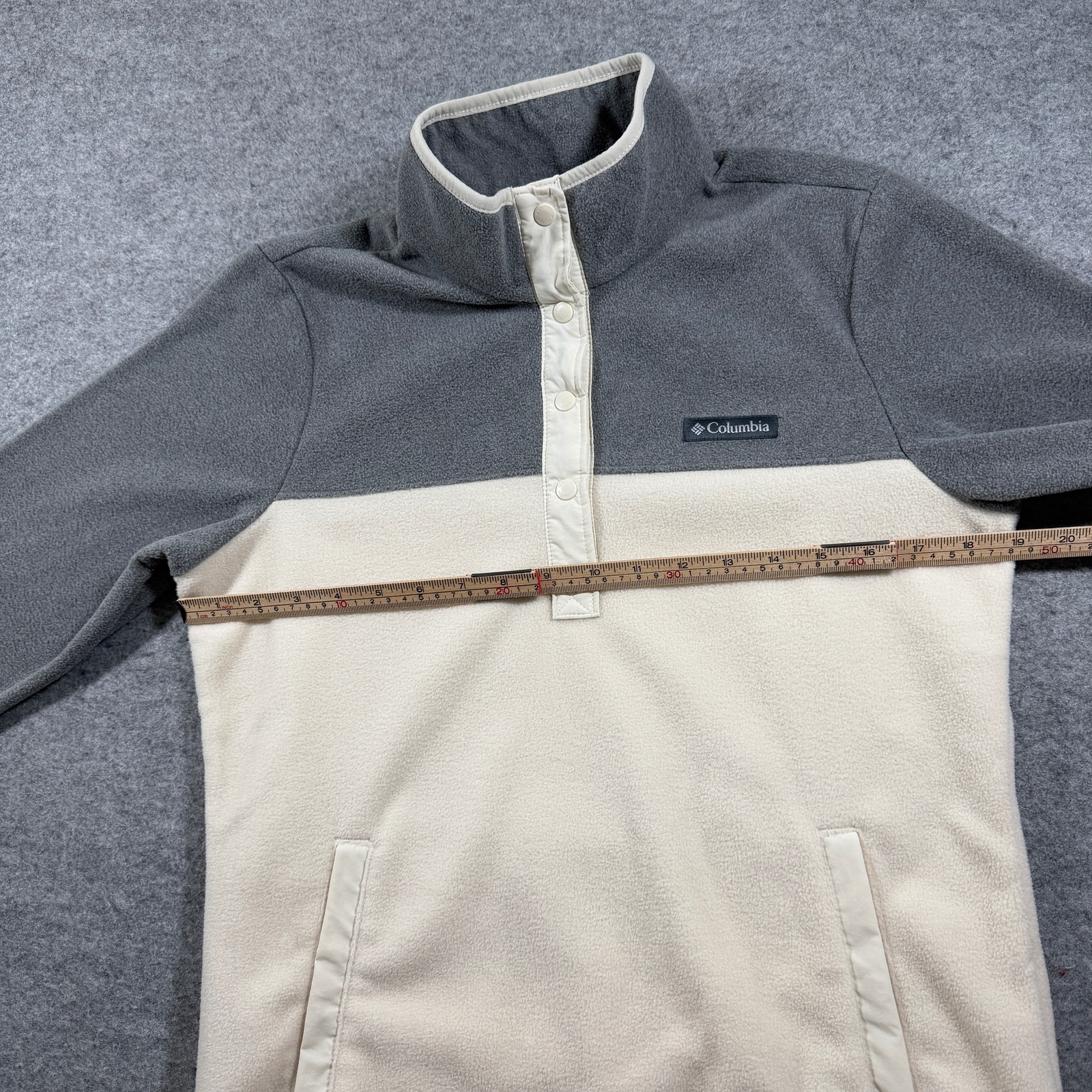 Columbia 1/4 Snap Fleece Pullover Womens S Cream Gray Colorblock Outdoor Hiking thumbnail 7