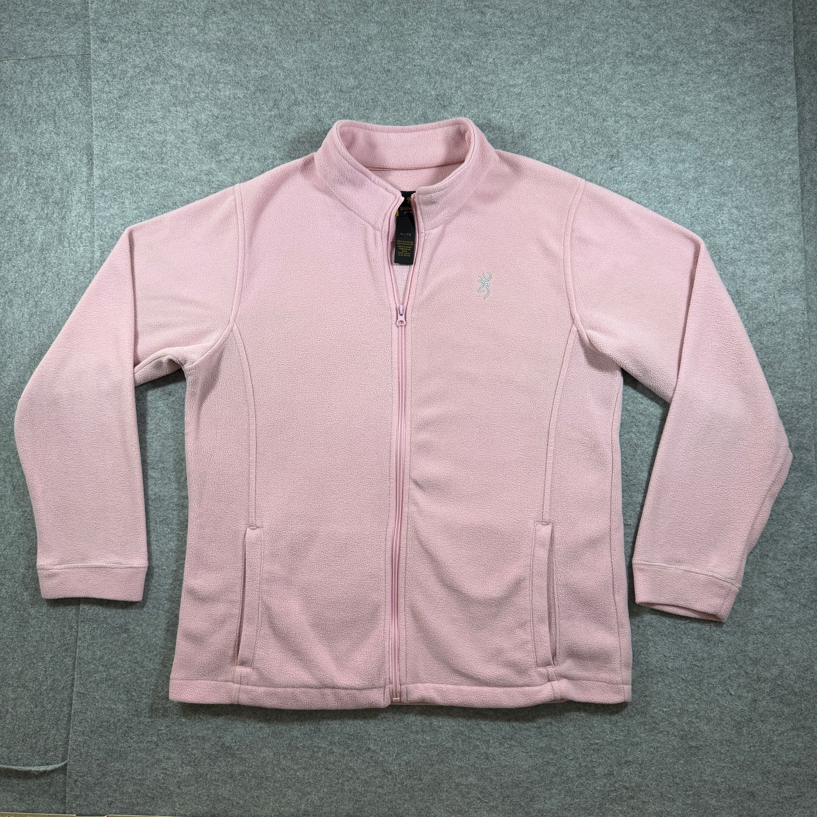 Browning Fleece Jacket Womens XL Pink Full Zip Deer Logo Outdoor Hunting Pockets