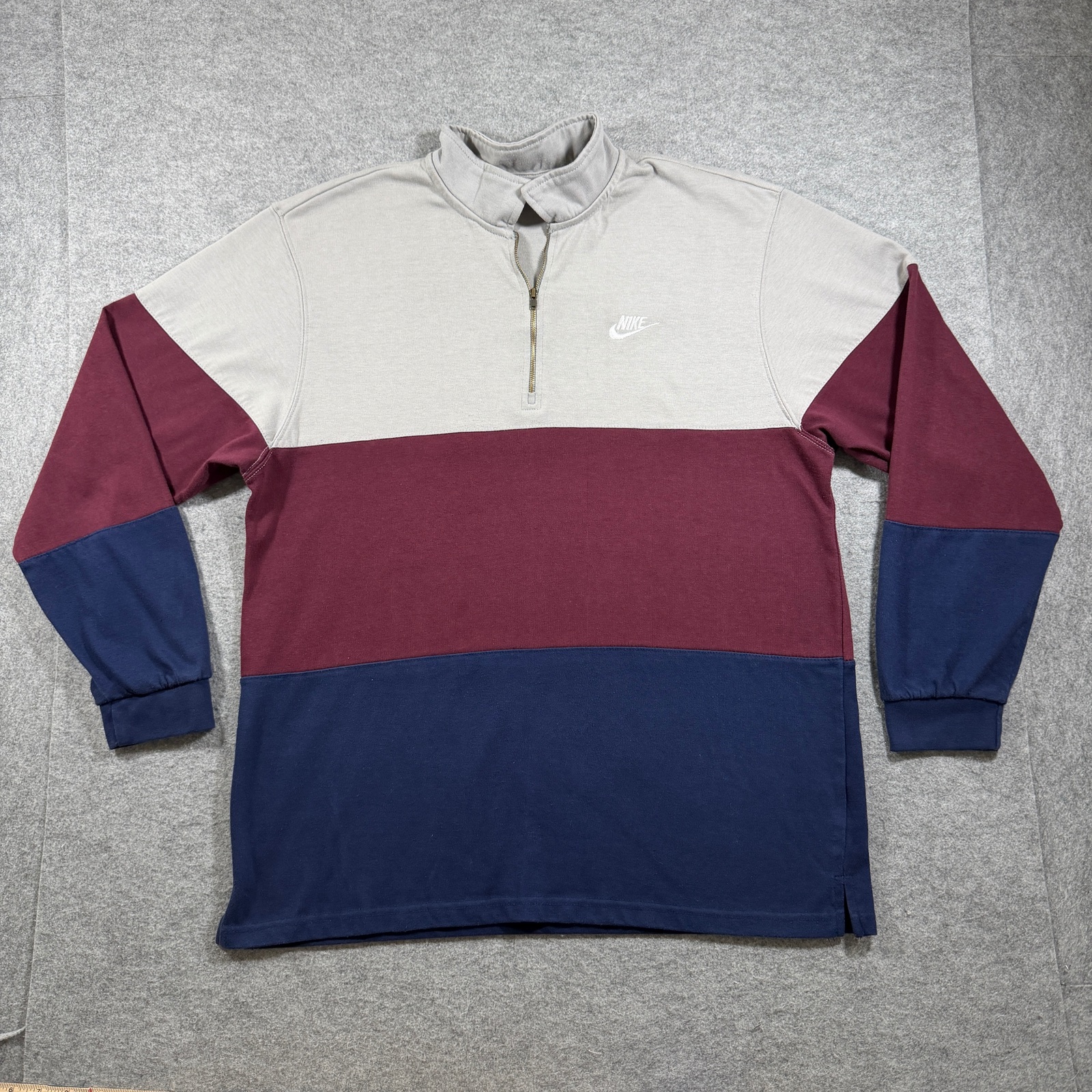 Nike Club Fleece 1/4 Zip Sweatshirt Mens L Burgundy Navy Gray Colorblock Polo