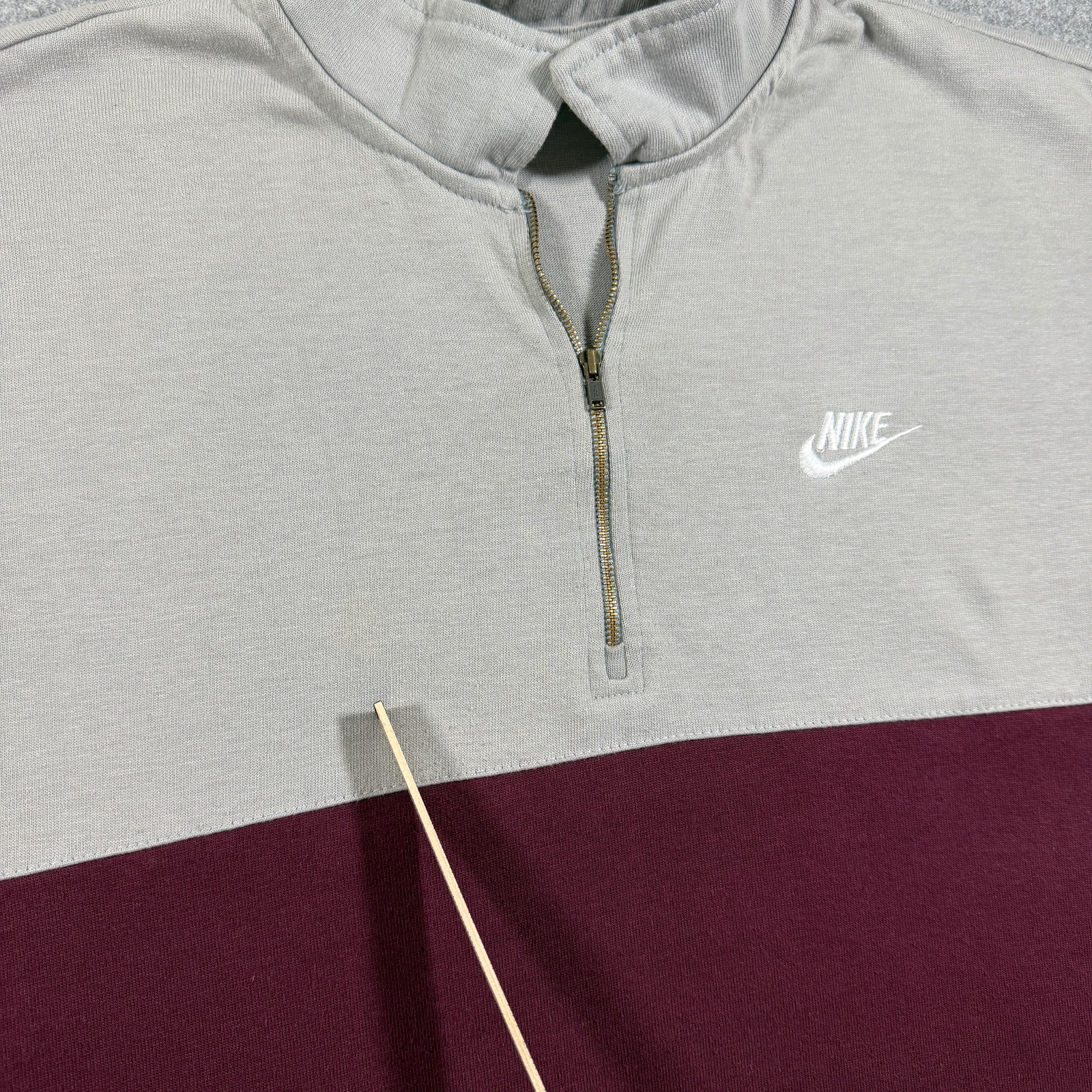 Nike Club Fleece 1/4 Zip Sweatshirt Mens L Burgundy Navy Gray Colorblock Polo thumbnail 6
