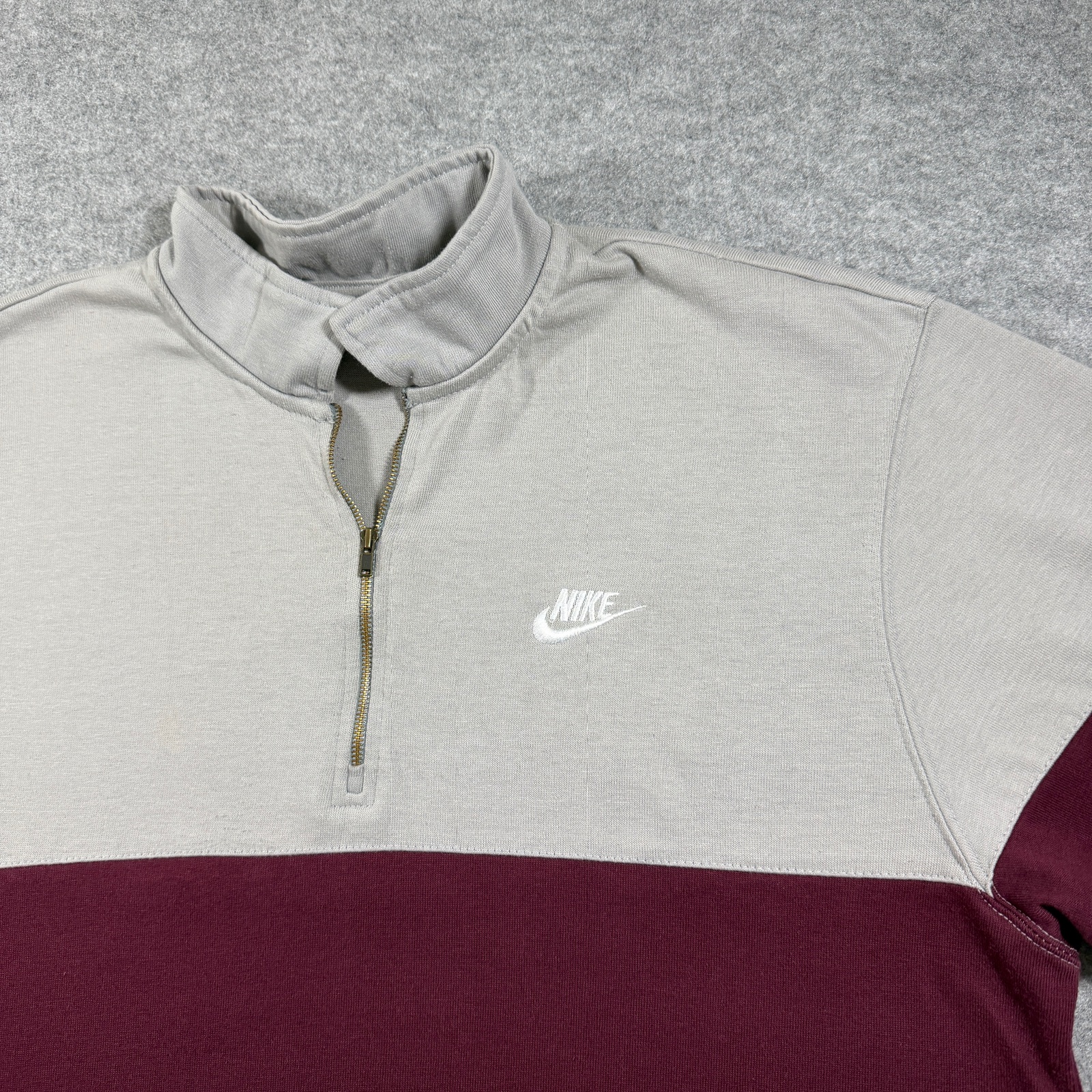 Nike Club Fleece 1/4 Zip Sweatshirt Mens L Burgundy Navy Gray Colorblock Polo thumbnail 10