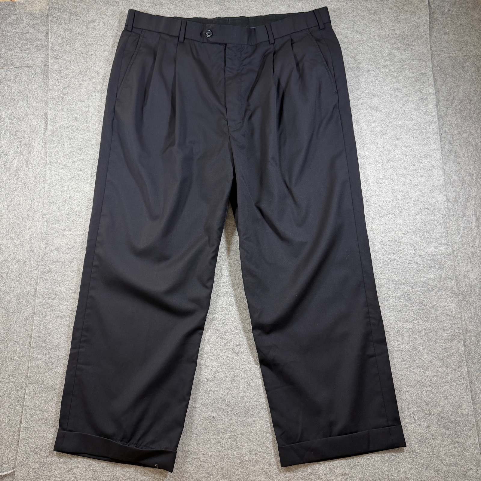 Brooks Brothers 1818 Madison Pants Mens 100% Wool W40 Black Pleated Cuffed Dress