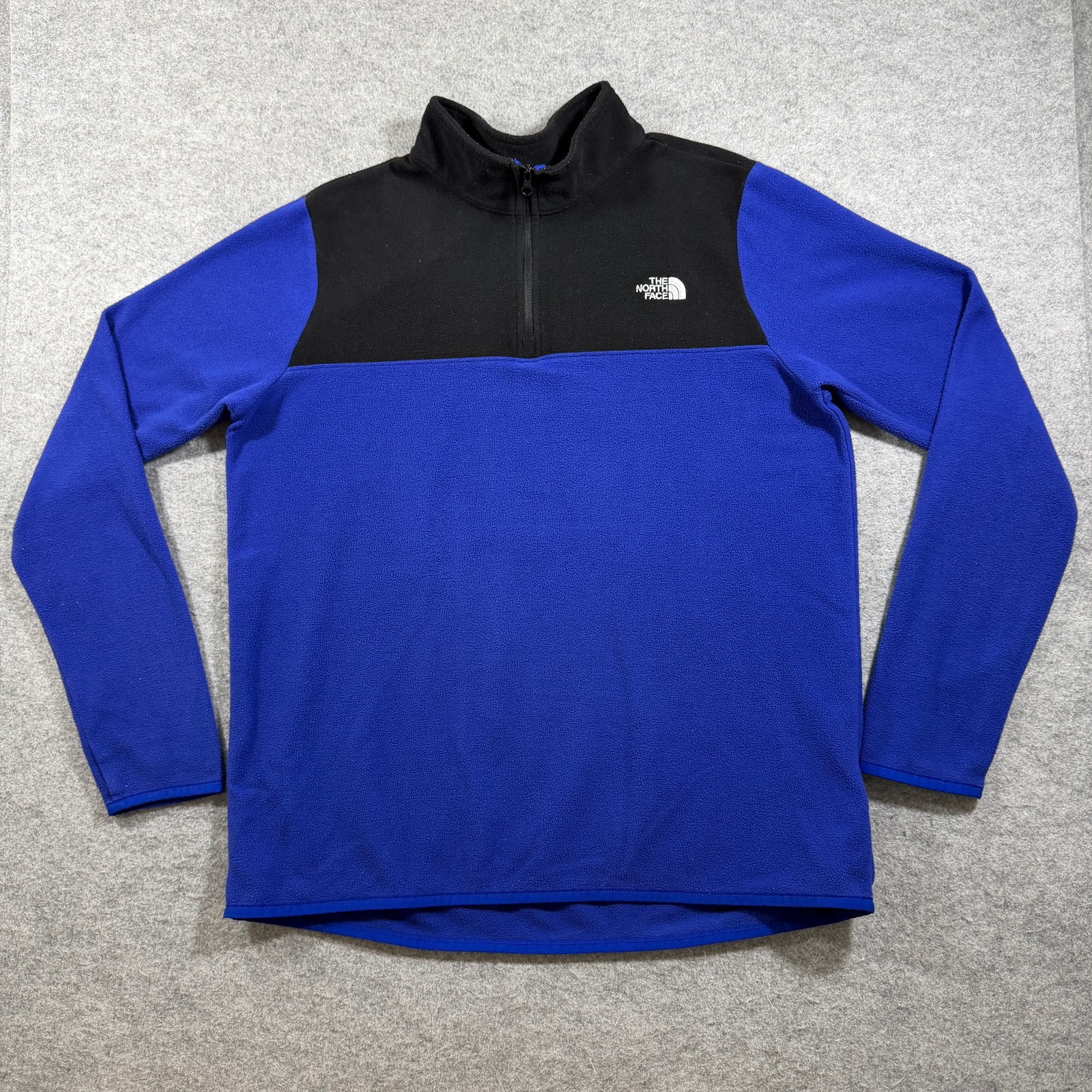 The North Face Fleece Jacket Womens L Blue Black 1/4 Zip Hiking Outdoor Pullover
