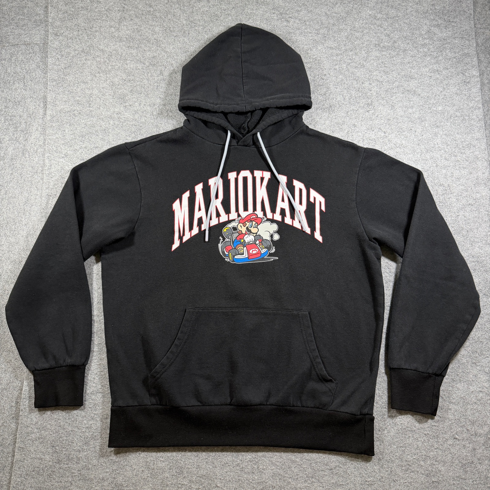 Mario Kart Hoodie Mens M Black Graphic Print Fleece Streetwear Gaming Fan Gear