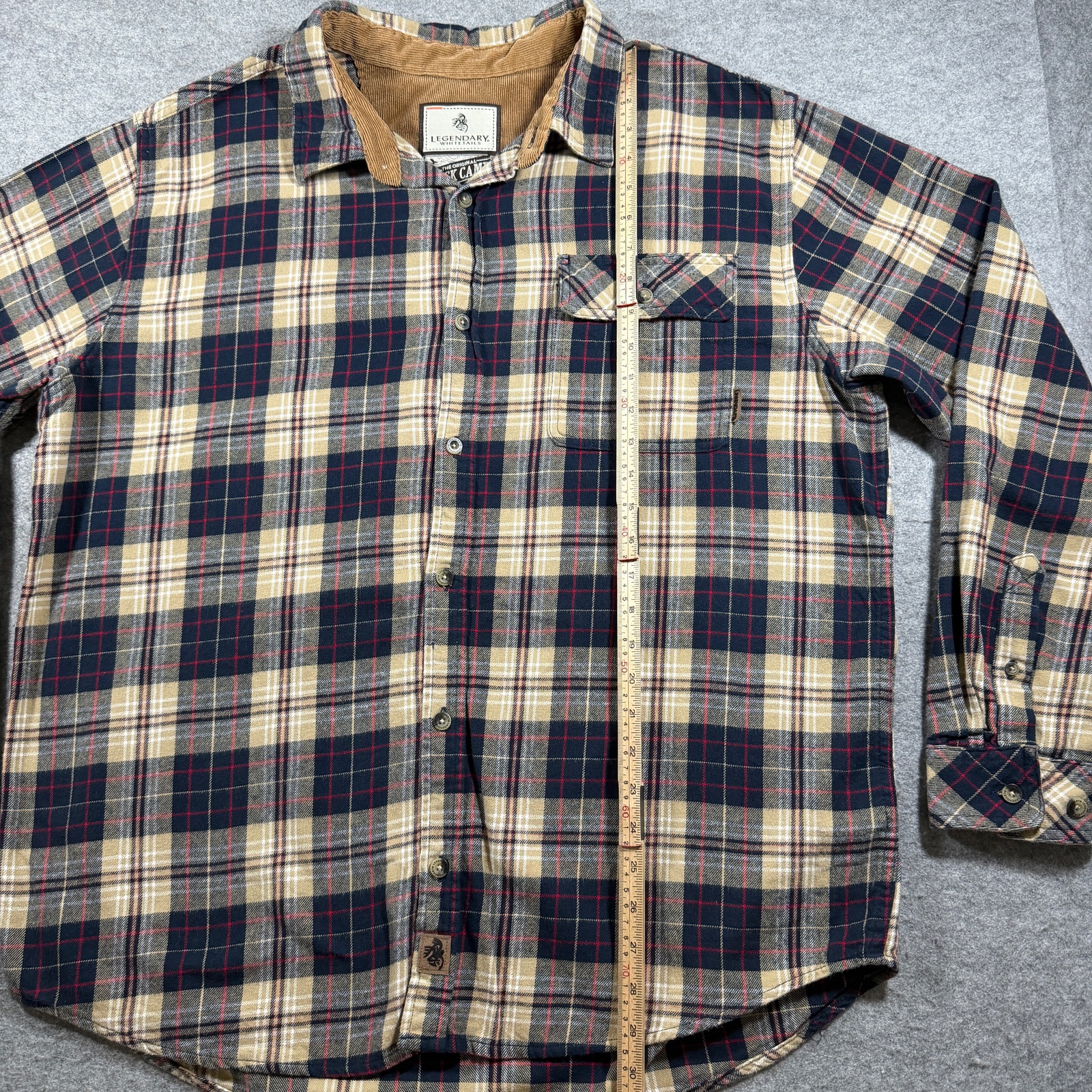Legendary Whitetails Flannel Shirt Men XL Navy Tan Plaid Corduroy Collar Outdoor thumbnail 6
