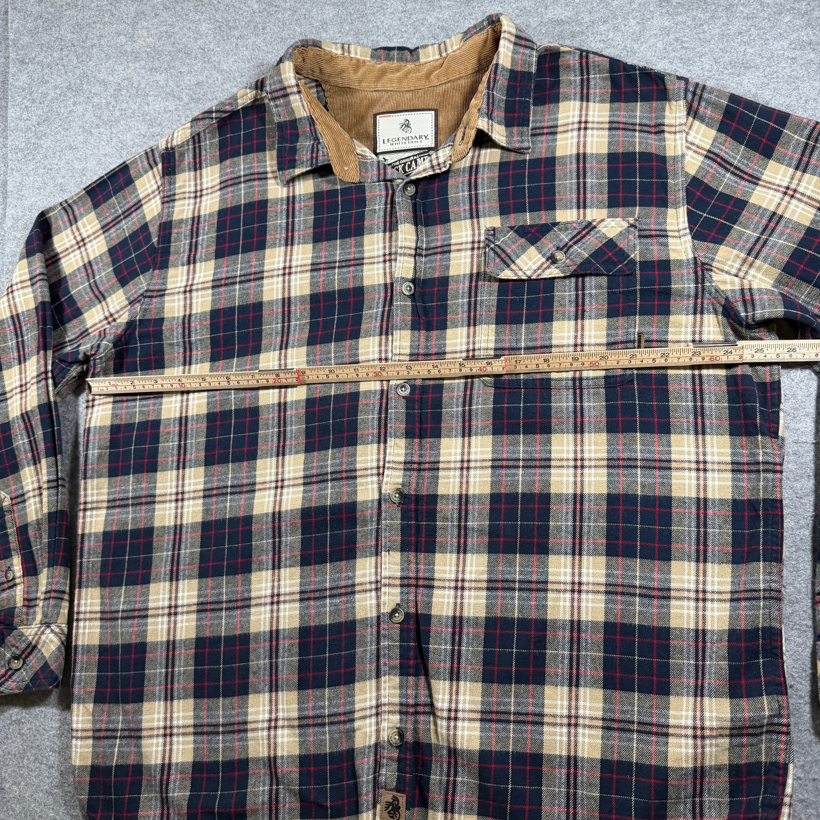 Legendary Whitetails Flannel Shirt Men XL Navy Tan Plaid Corduroy Collar Outdoor thumbnail 7